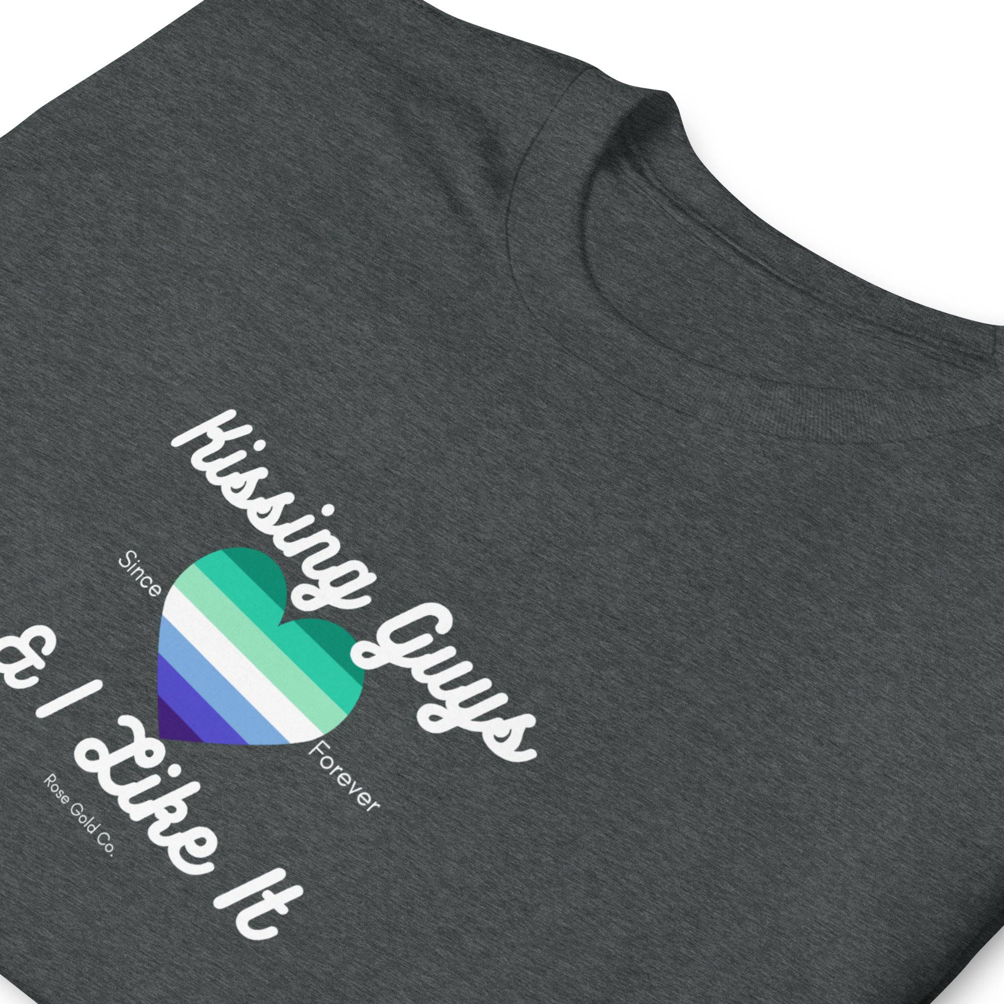 Kissing Guys MLM pride t-shirt, view 10 — Rose Gold Co