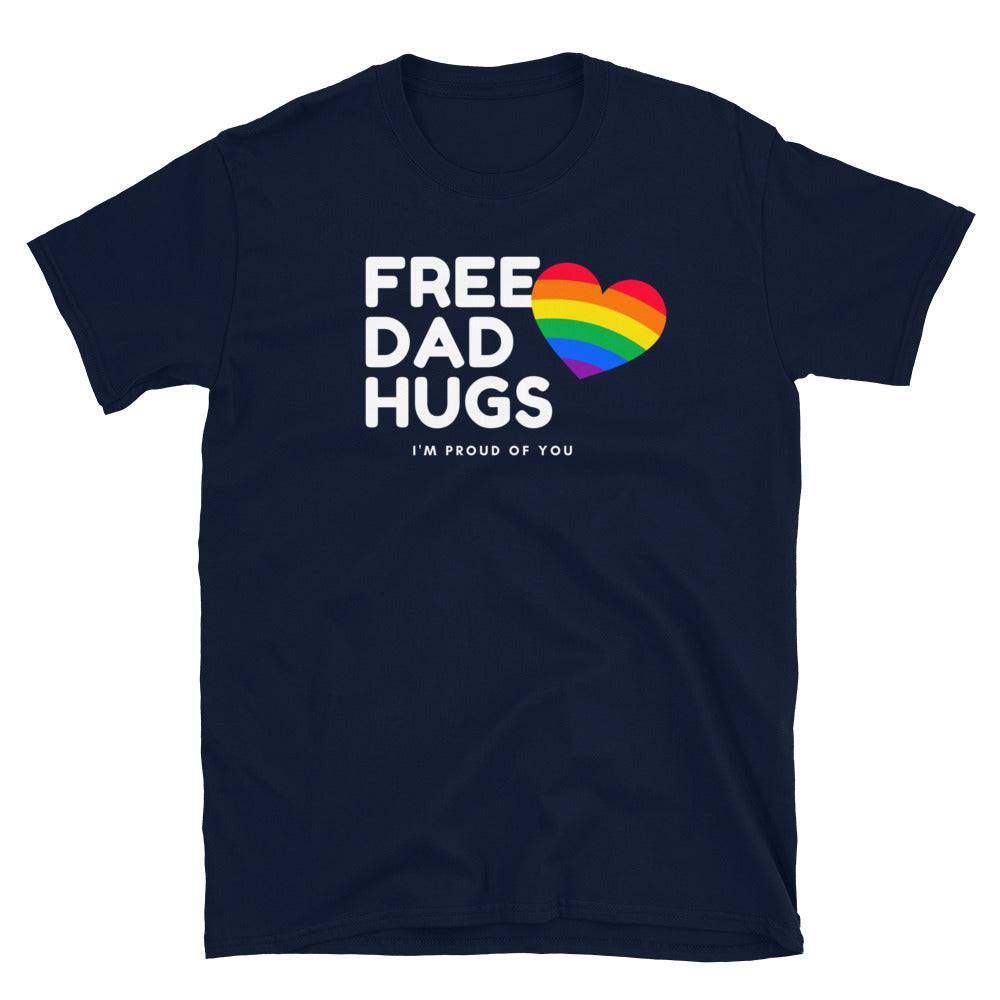 Free Dad Hugs rainbow ally t-shirt, view 4 — Rose Gold Co