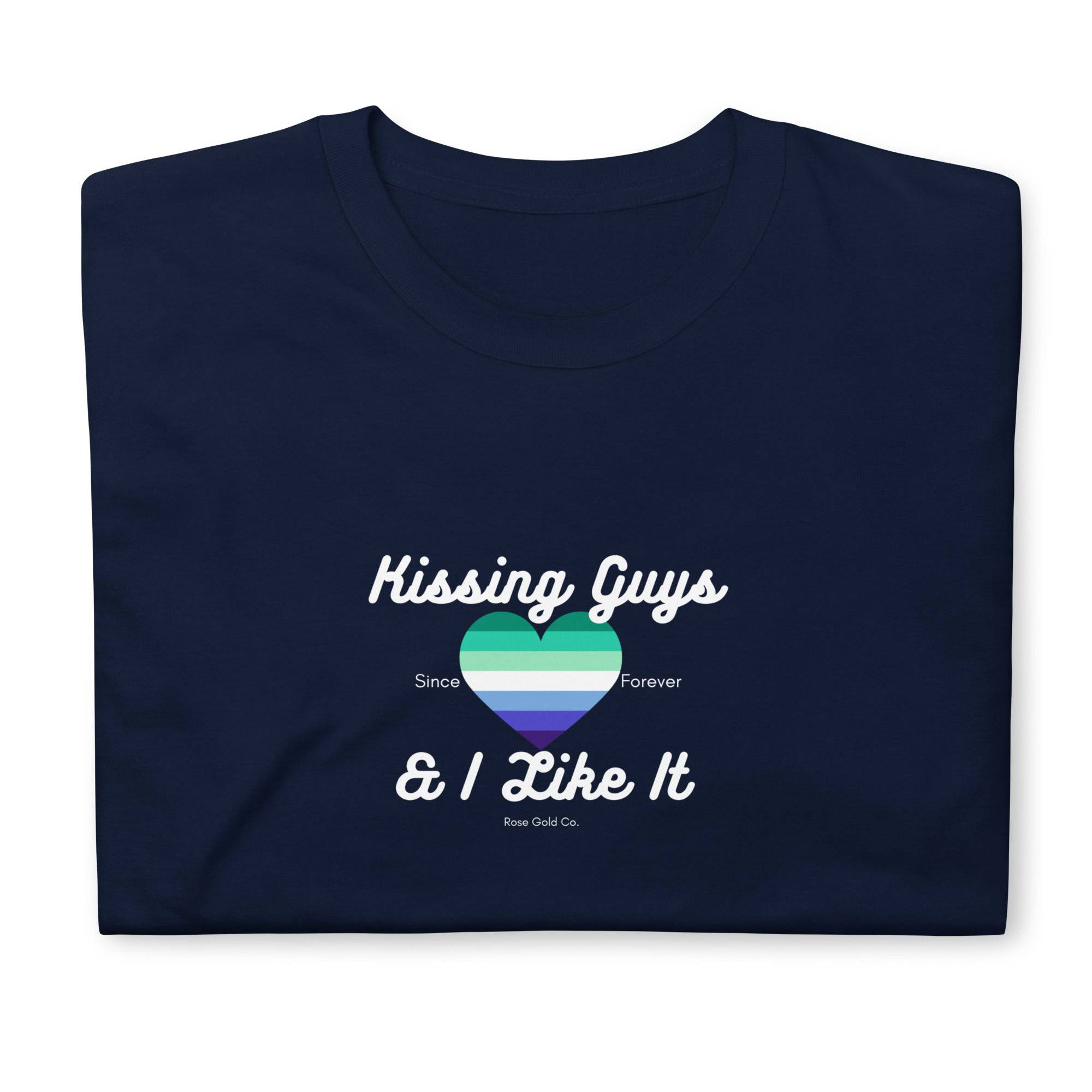 Kissing Guys MLM pride t-shirt, view 7 — Rose Gold Co