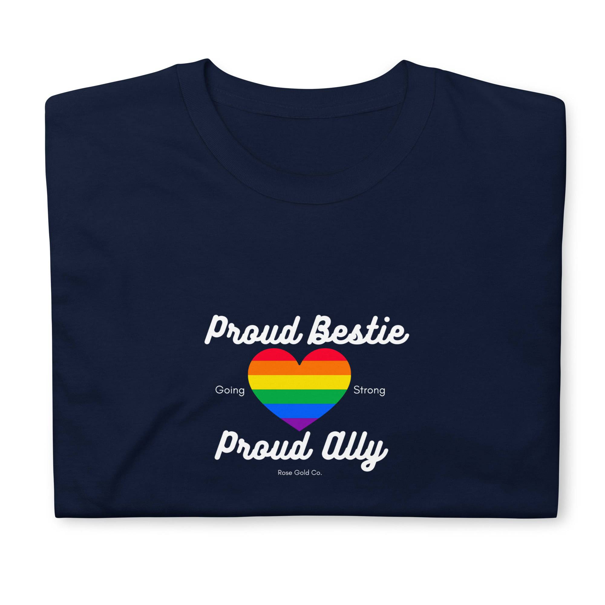 Proud Bestie ally pride t-shirt, view 4 — Rose Gold Co
