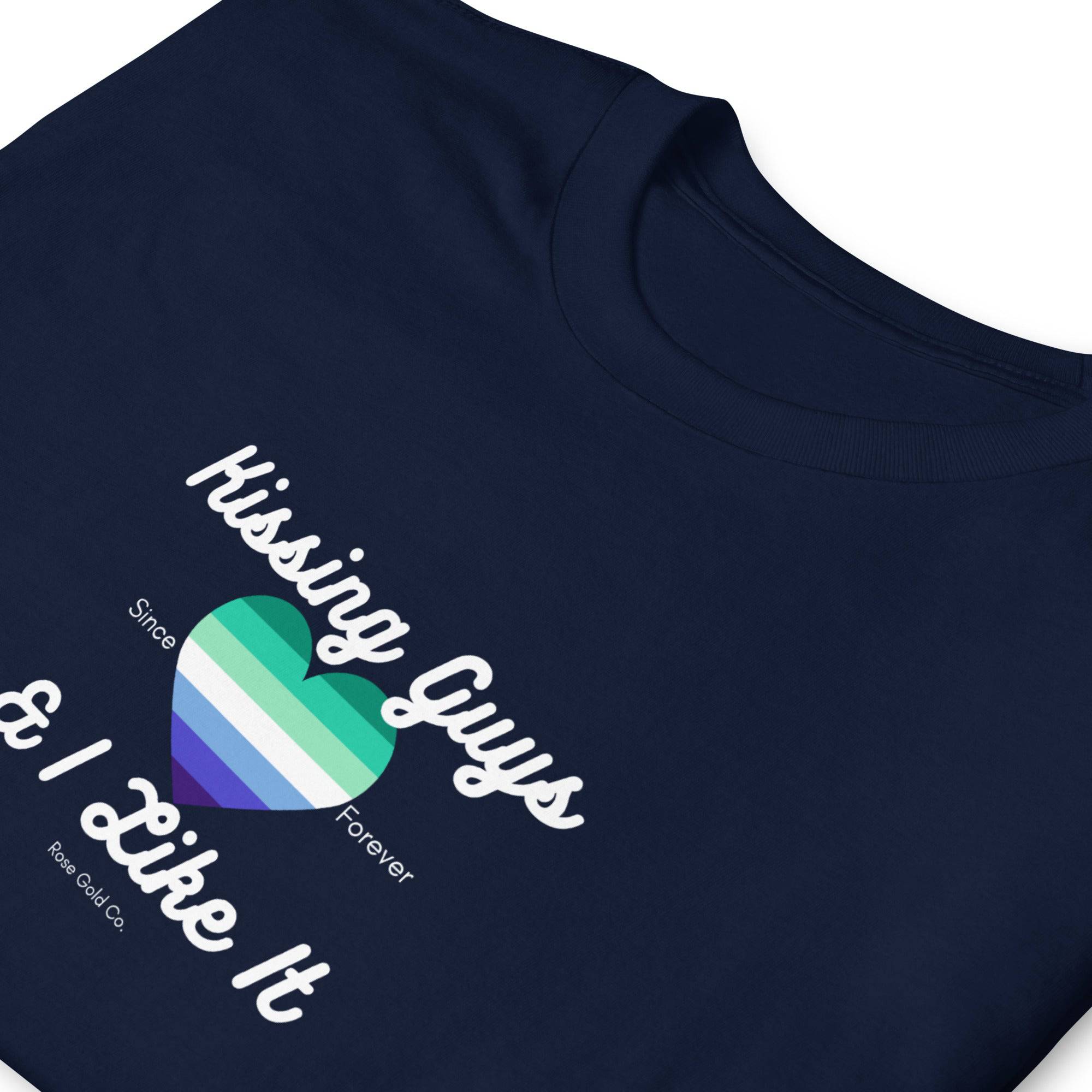 Kissing Guys MLM pride t-shirt, view 8 — Rose Gold Co