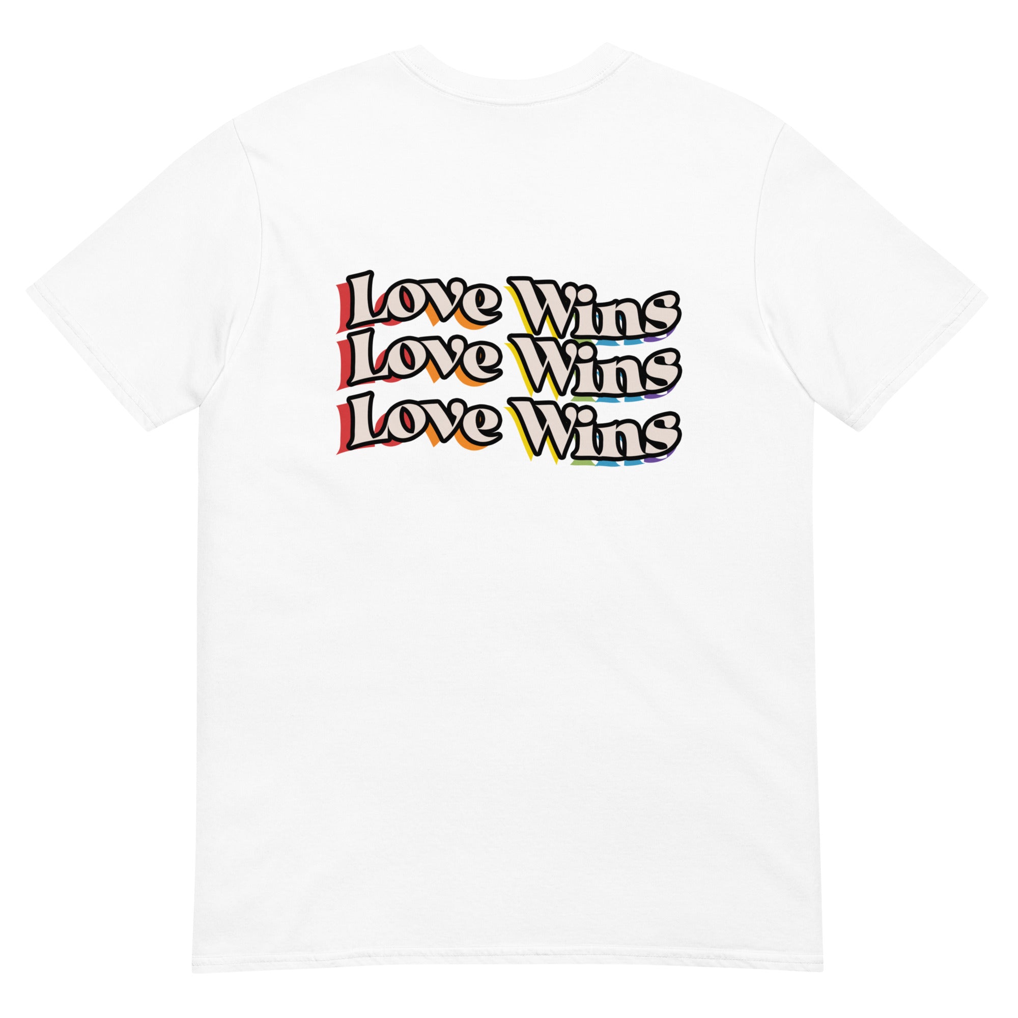 Love Wins rainbow shadow front and back tee, view 8 — Rose Gold Co