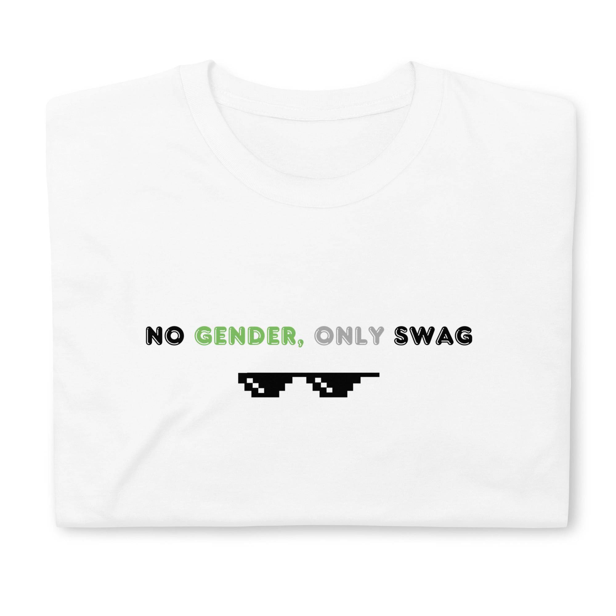 No Gender Only Swag agender tee, front view — Rose Gold Co