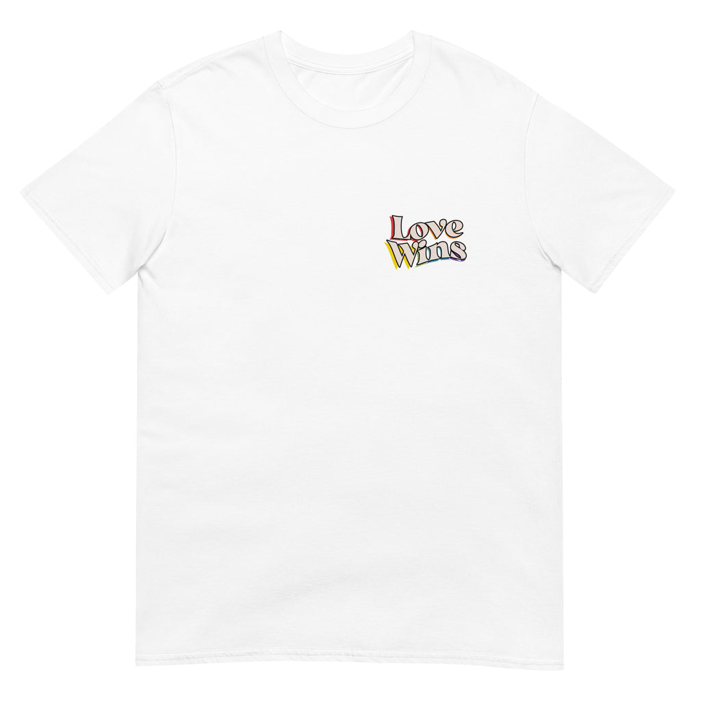 Love Wins rainbow shadow front and back tee, view 7 — Rose Gold Co