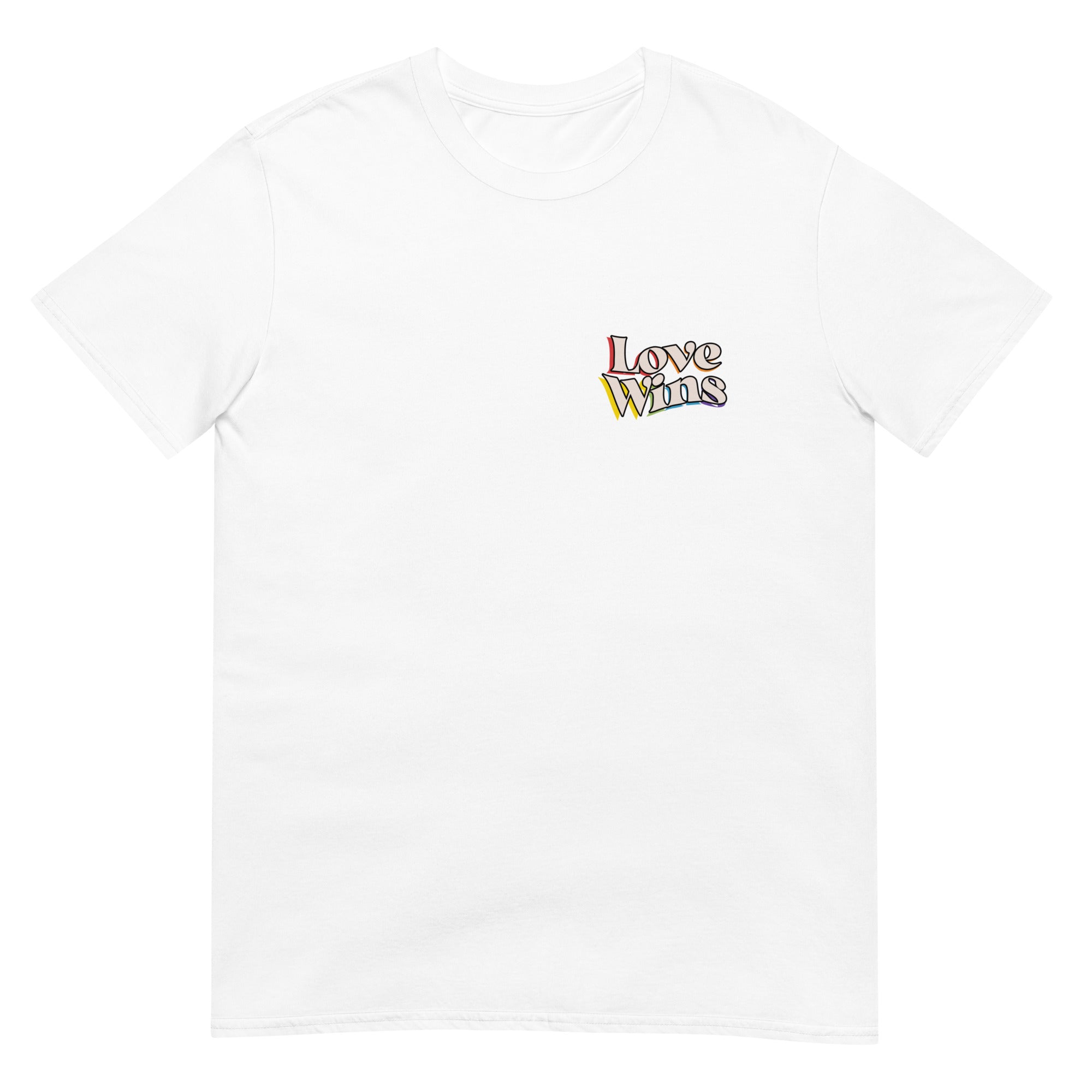 Love Wins rainbow shadow front and back tee, view 7 — Rose Gold Co