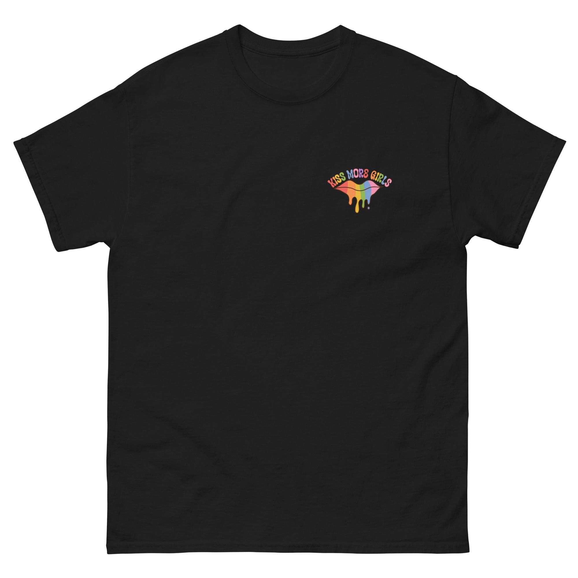 Kiss More Girls graphic tee, flat lay — Rose Gold Co