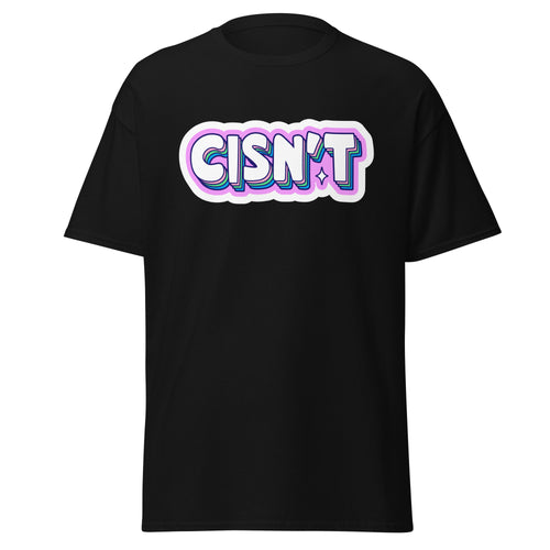 Cisn't trans pride tee, front view — Rose Gold Co
