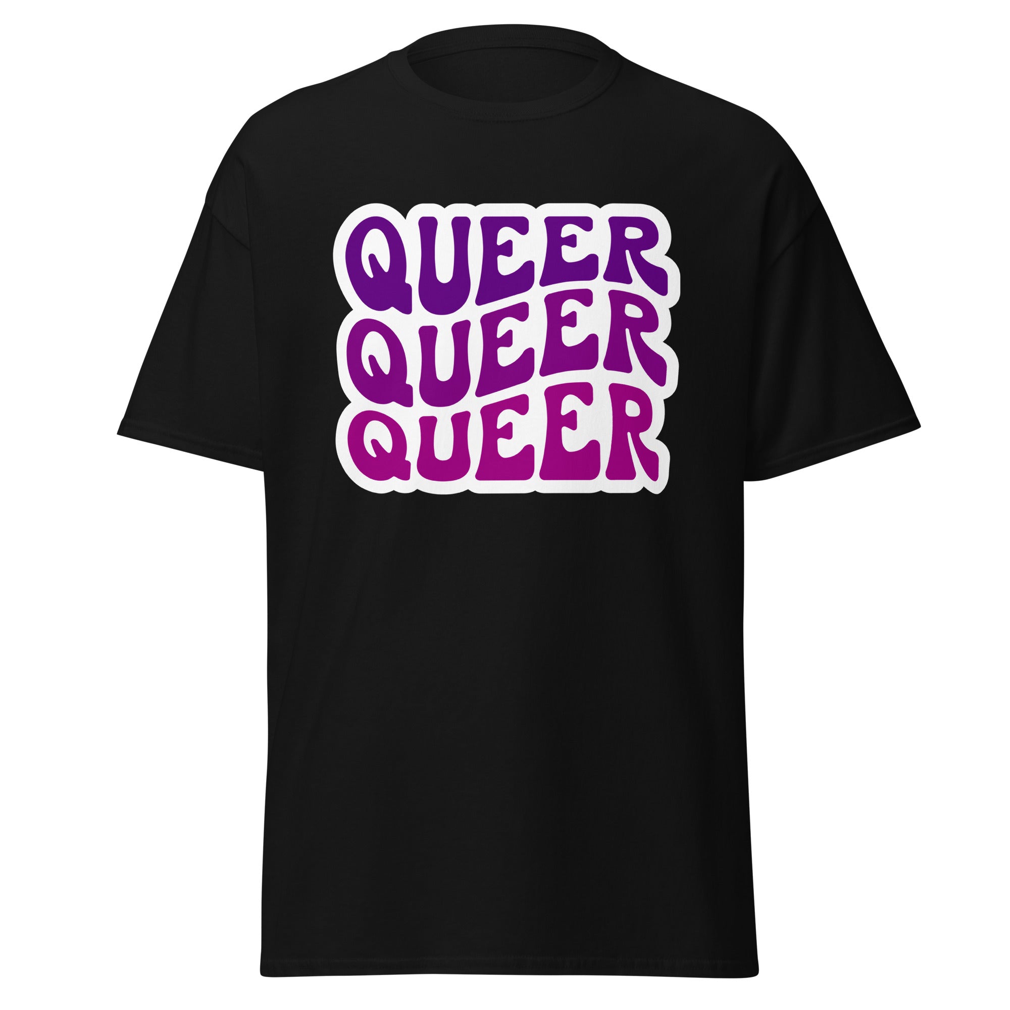 Queer bold print tee, front view — Rose Gold Co
