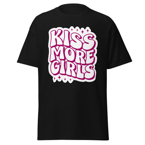 Kiss More Girls bold text tee, front view — Rose Gold Co