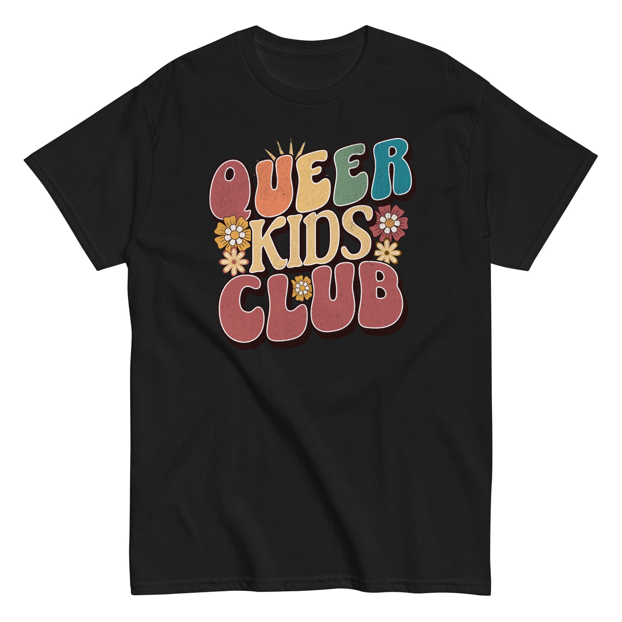 "Queer Kids Club" playful pride graphic tee, view 5 — Rose Gold Co