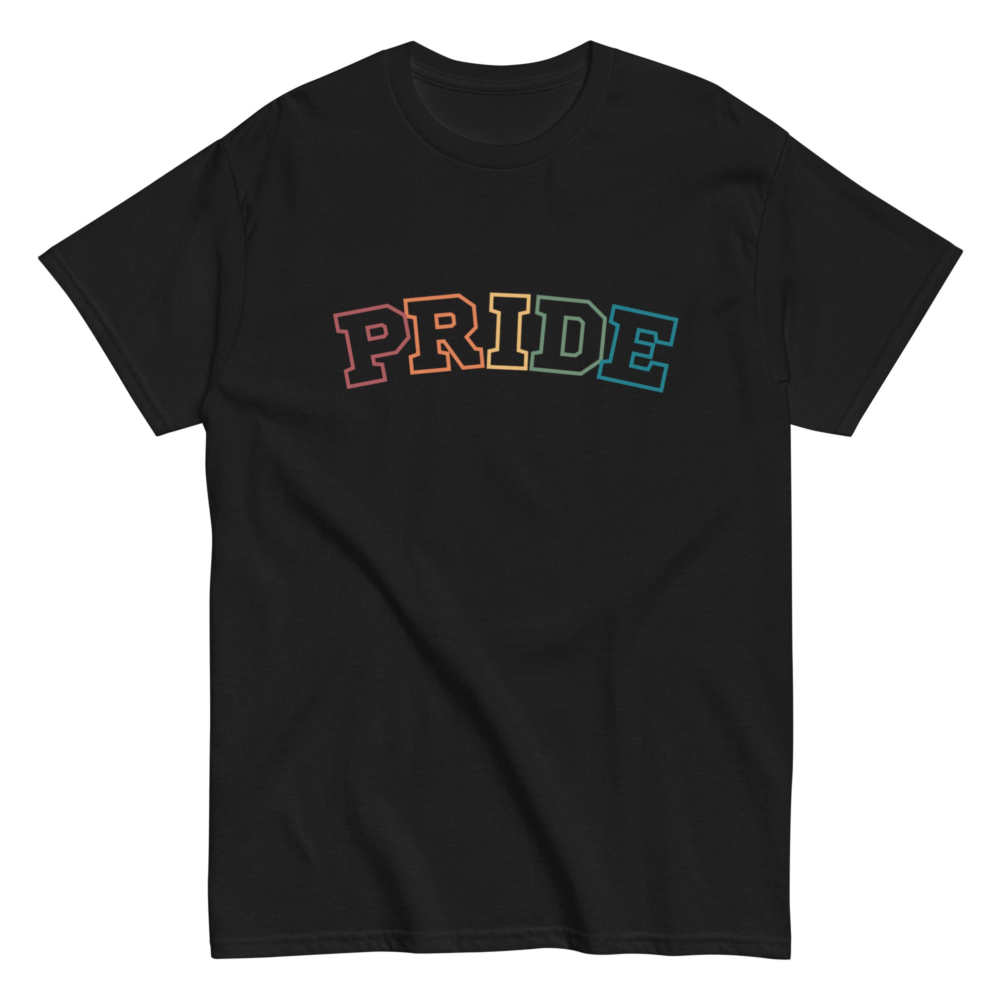 PRIDE rainbow varsity lettering tee, view 5 — Rose Gold Co