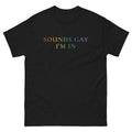"Sounds Gay, I'm In" rainbow font tee, view 4 — Rose Gold Co