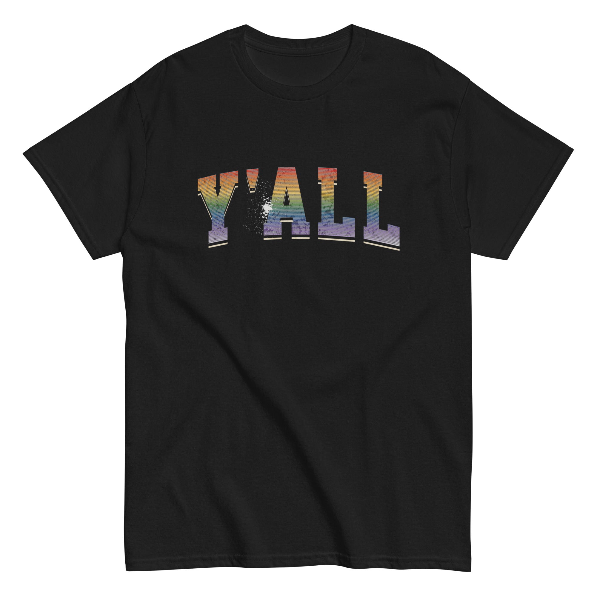 "Y'all" rainbow varsity gay pride tee, view 5 — Rose Gold Co