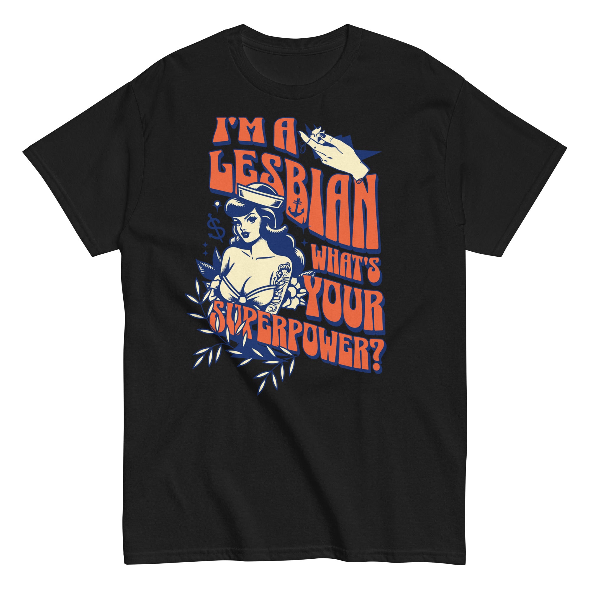 "Lesbian Superpower" retro rainbow tee, view 2 — Rose Gold Co