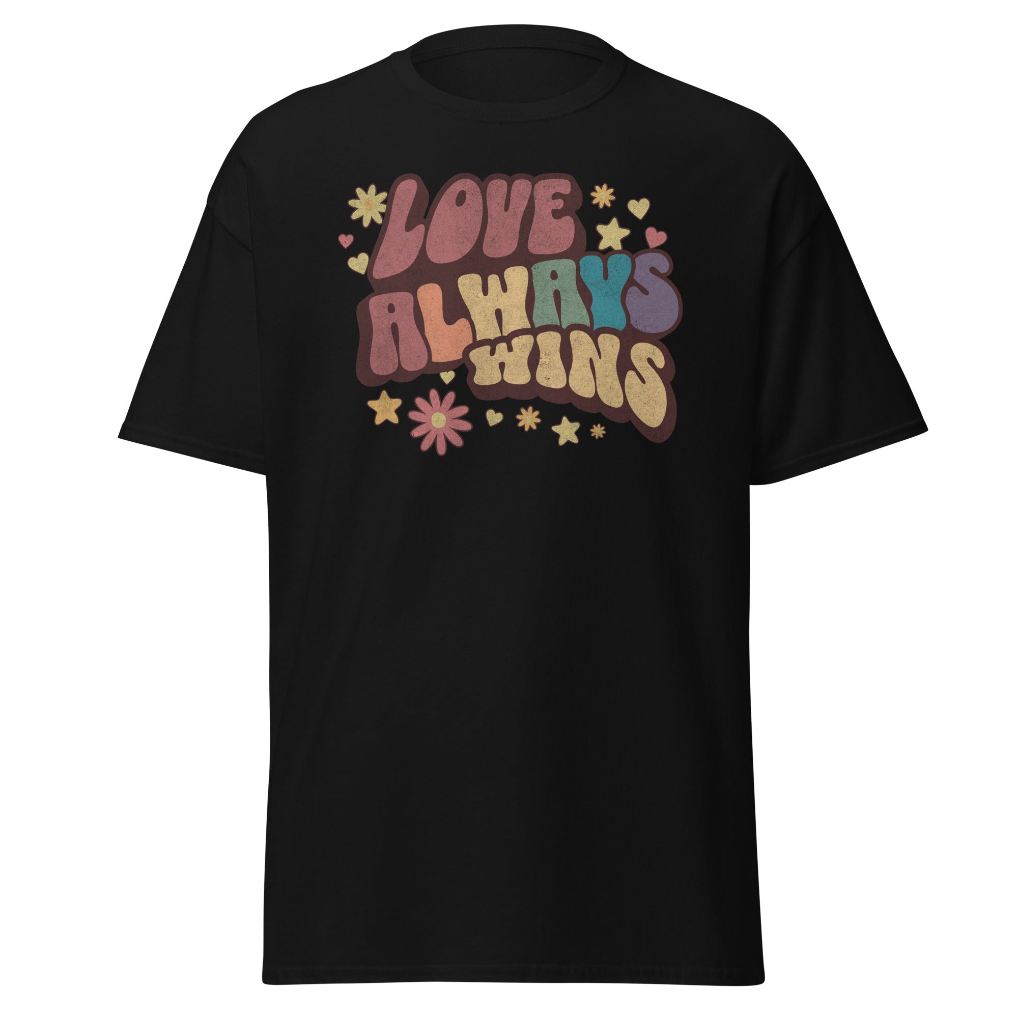 "Love Always Wins" pride slogan tee, view 3 — Rose Gold Co