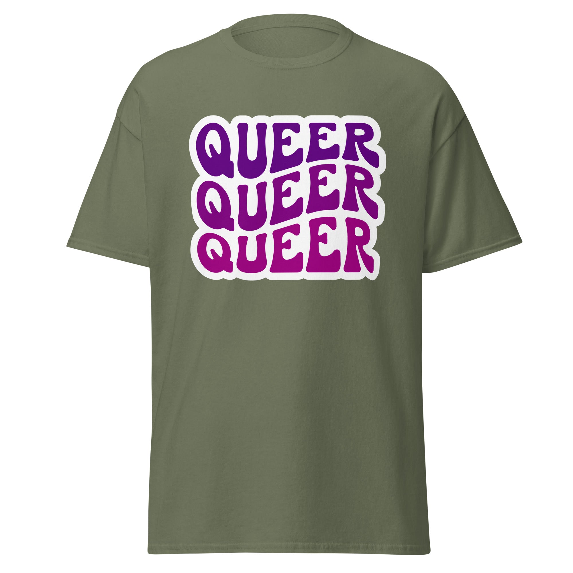 Queer bold print tee, back view — Rose Gold Co