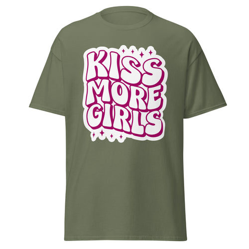 Kiss More Girls bold text tee, back view — Rose Gold Co