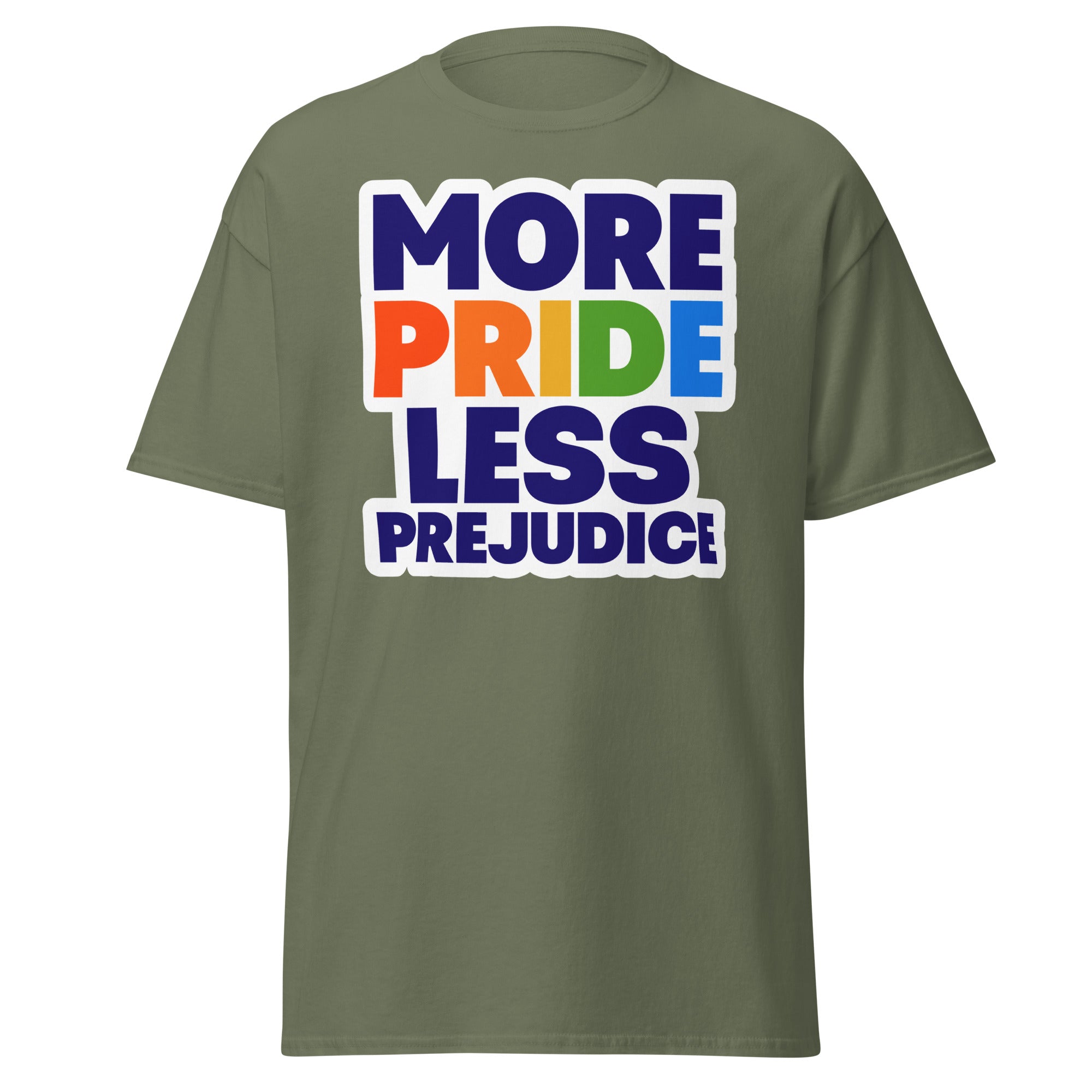 More Pride Less Prejudice tee, alternate print, back view — Rose Gold Co