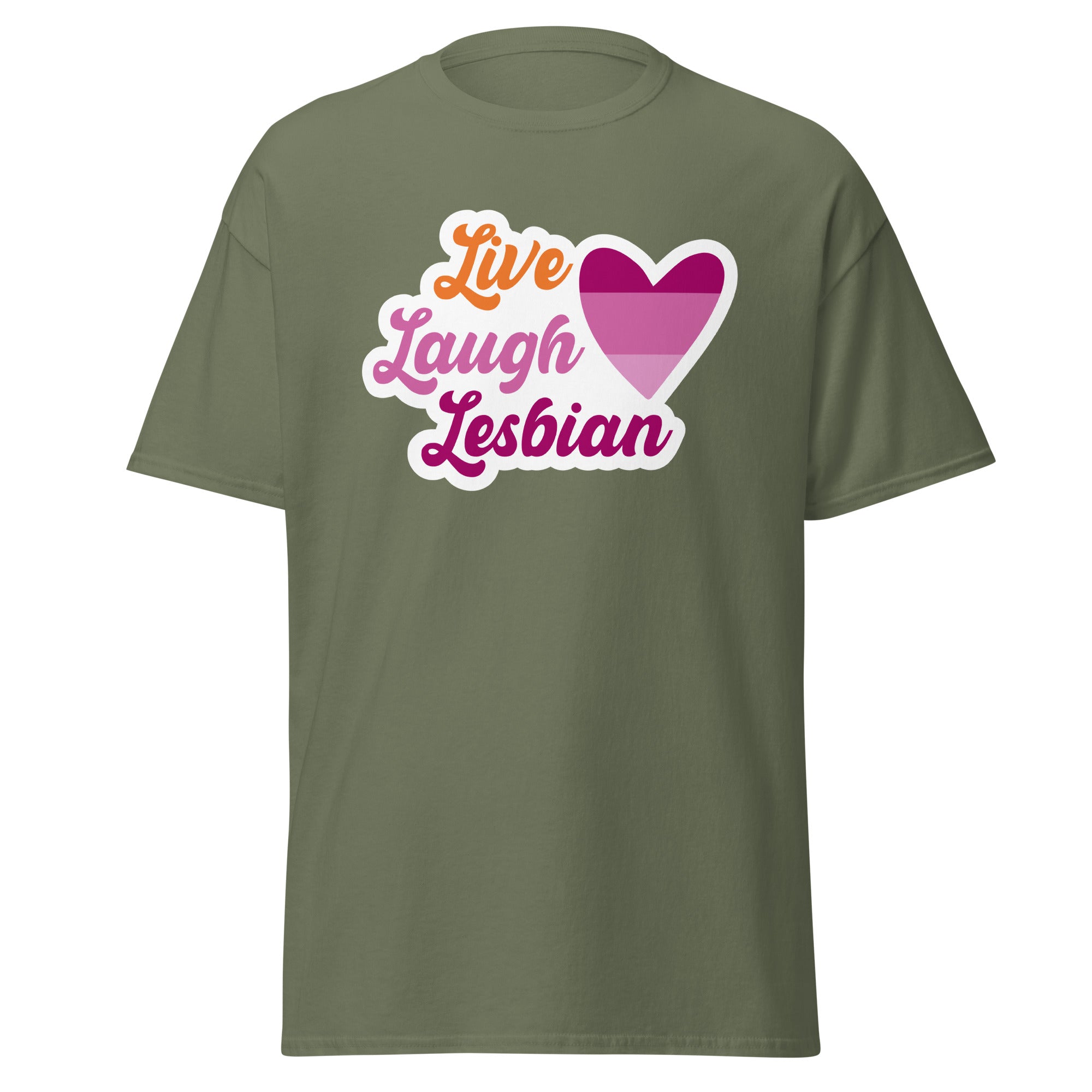 Live Laugh Lesbian tee, back view — Rose Gold Co