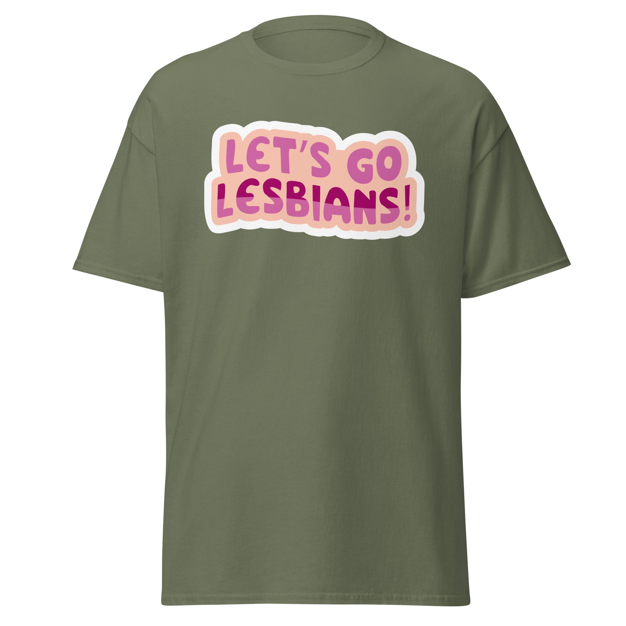 Let's Go Lesbians tee, detail view — Rose Gold Co