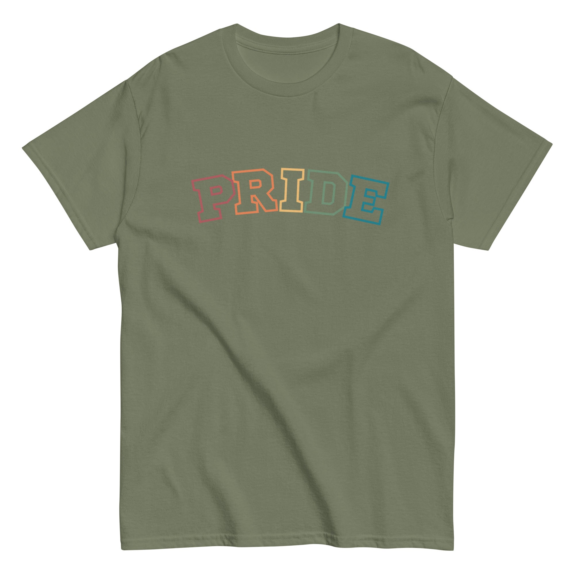 PRIDE rainbow varsity lettering tee, view 6 — Rose Gold Co
