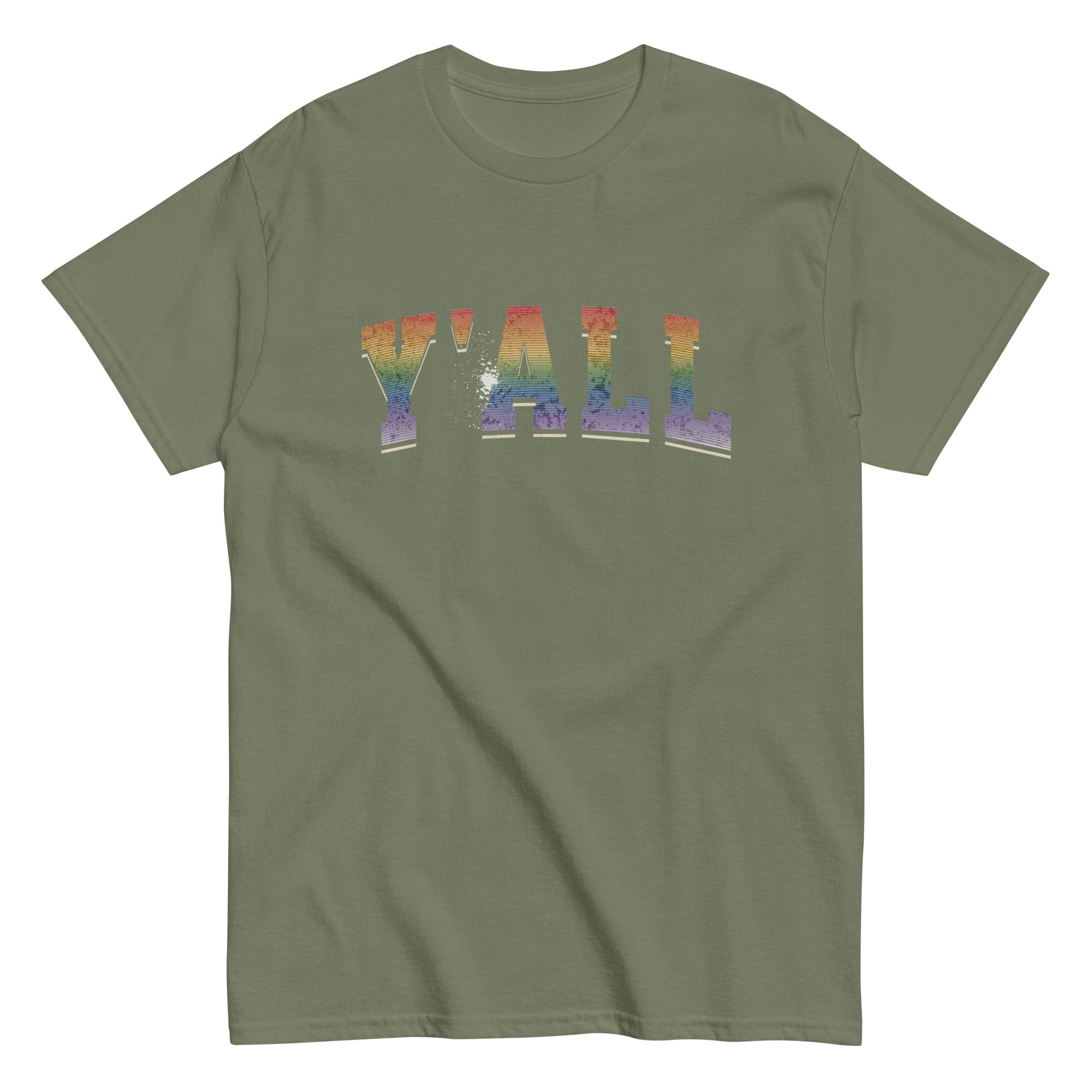 "Y'all" rainbow varsity gay pride tee, view 6 — Rose Gold Co
