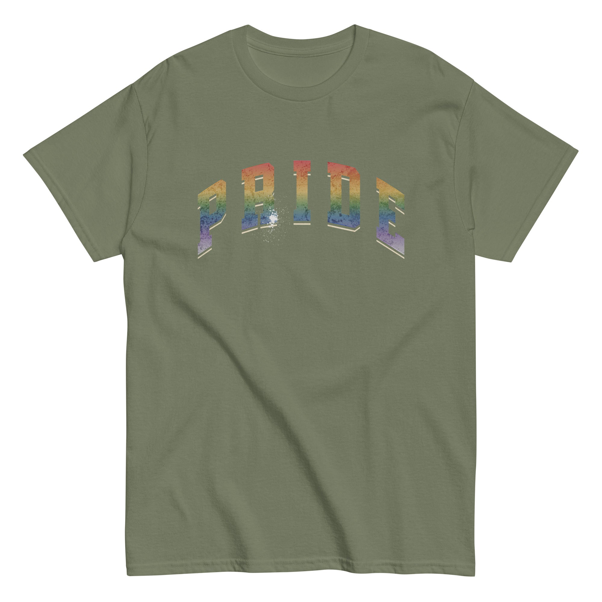 Gay pride rainbow varsity lettering tee, view 8 — Rose Gold Co