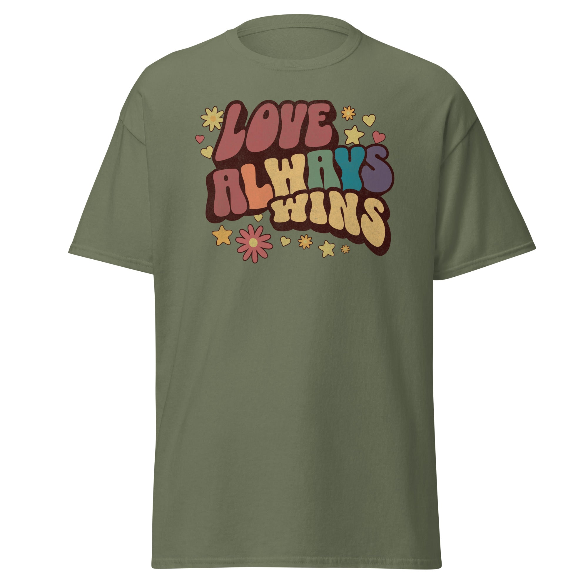 "Love Always Wins" pride slogan tee, view 4 — Rose Gold Co