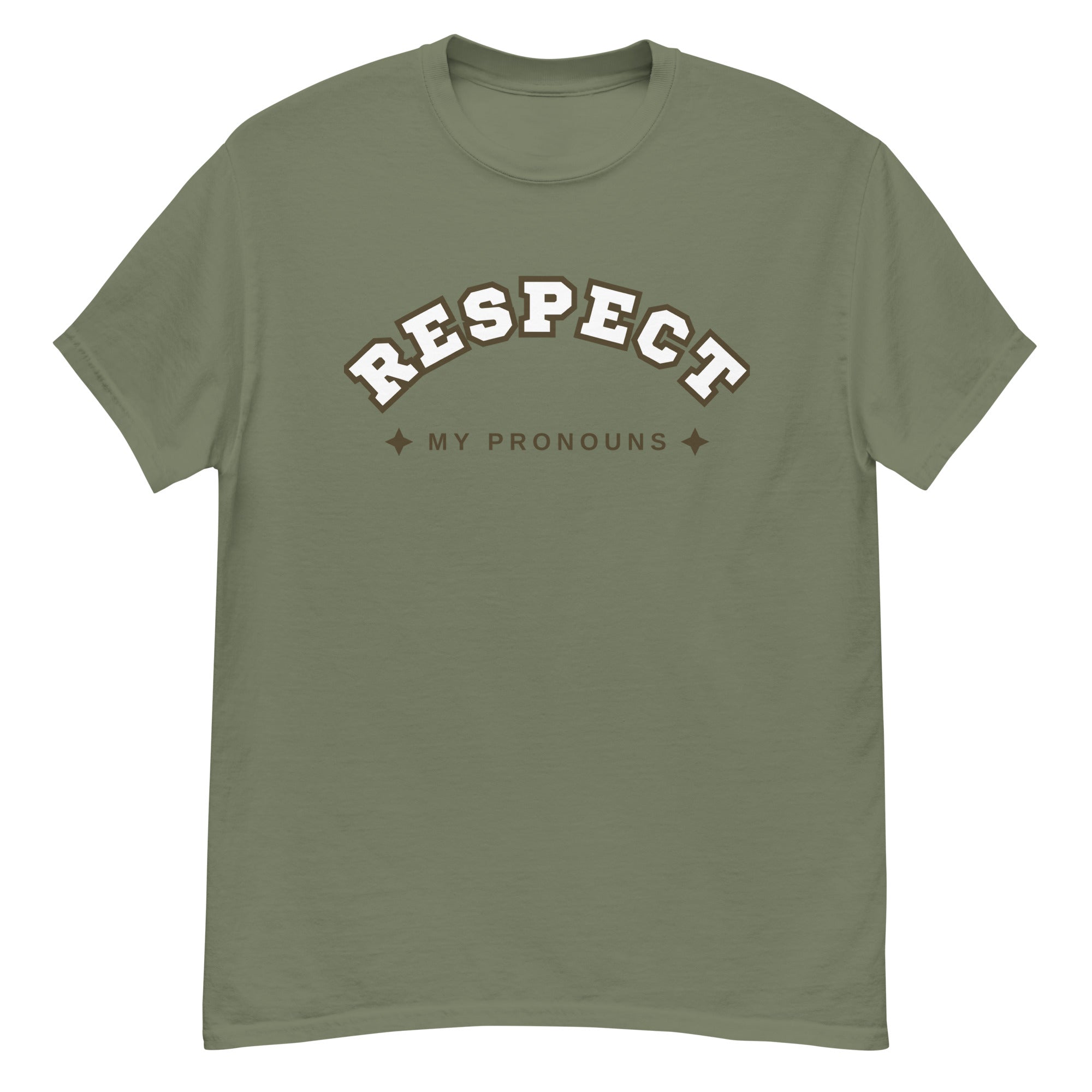 "Respect My Pronouns" trans pride tee, view 4 — Rose Gold Co