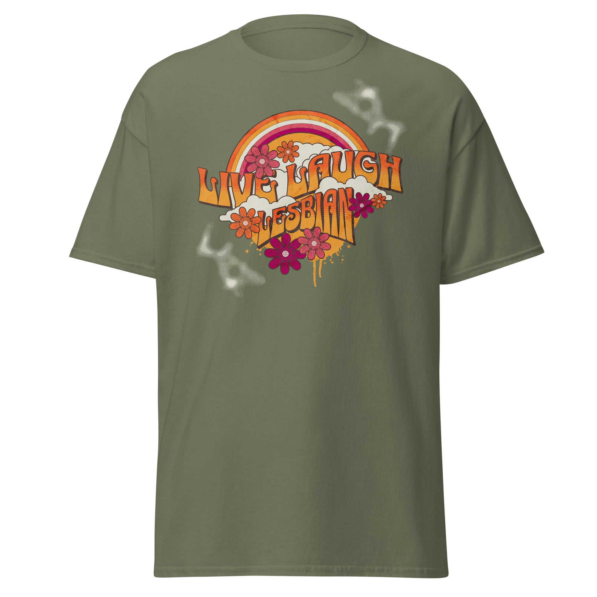 Lesbian pride flag all-over print tee, view 3 — Rose Gold Co