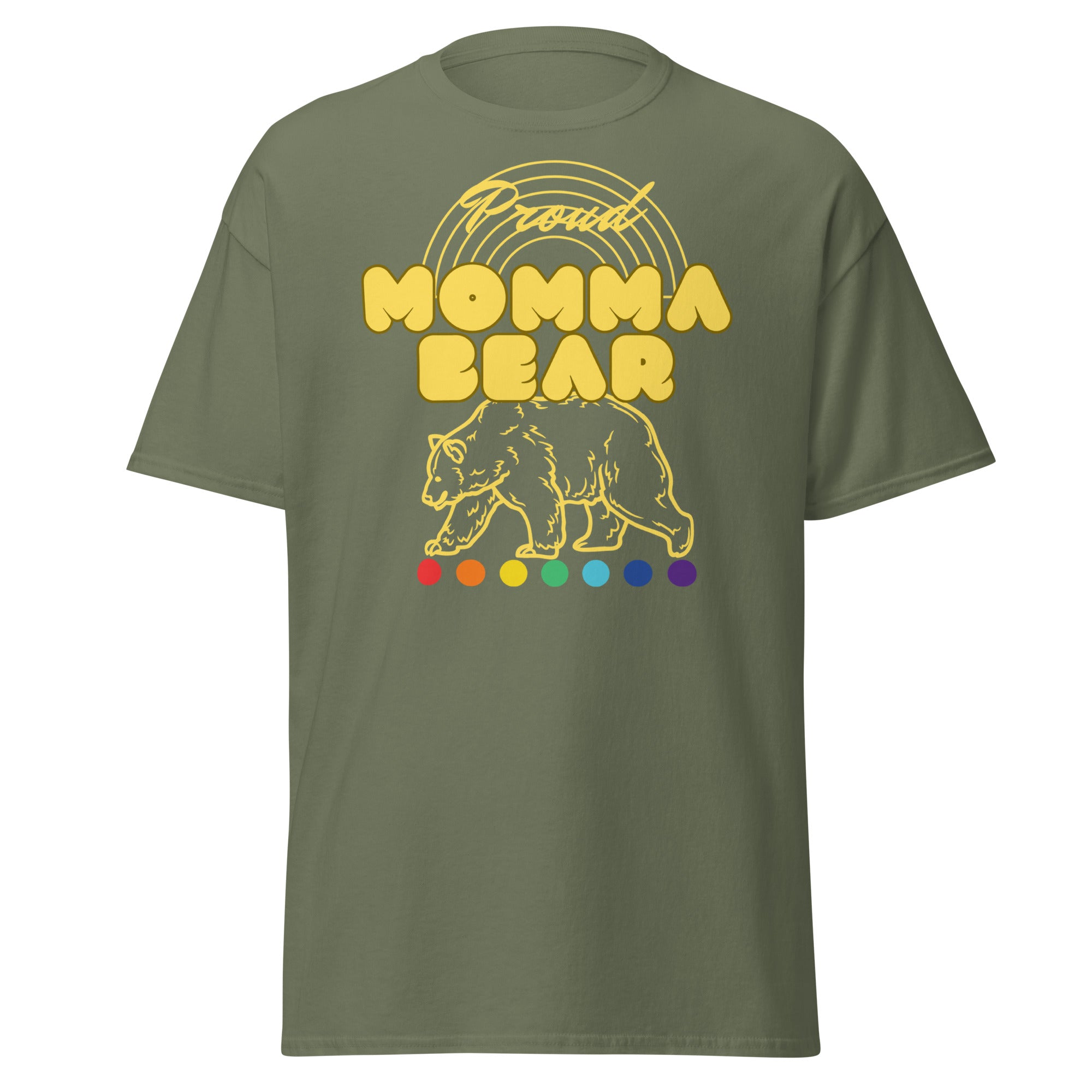 "Proud Momma Bear" retro pride ally tee, view 3 — Rose Gold Co