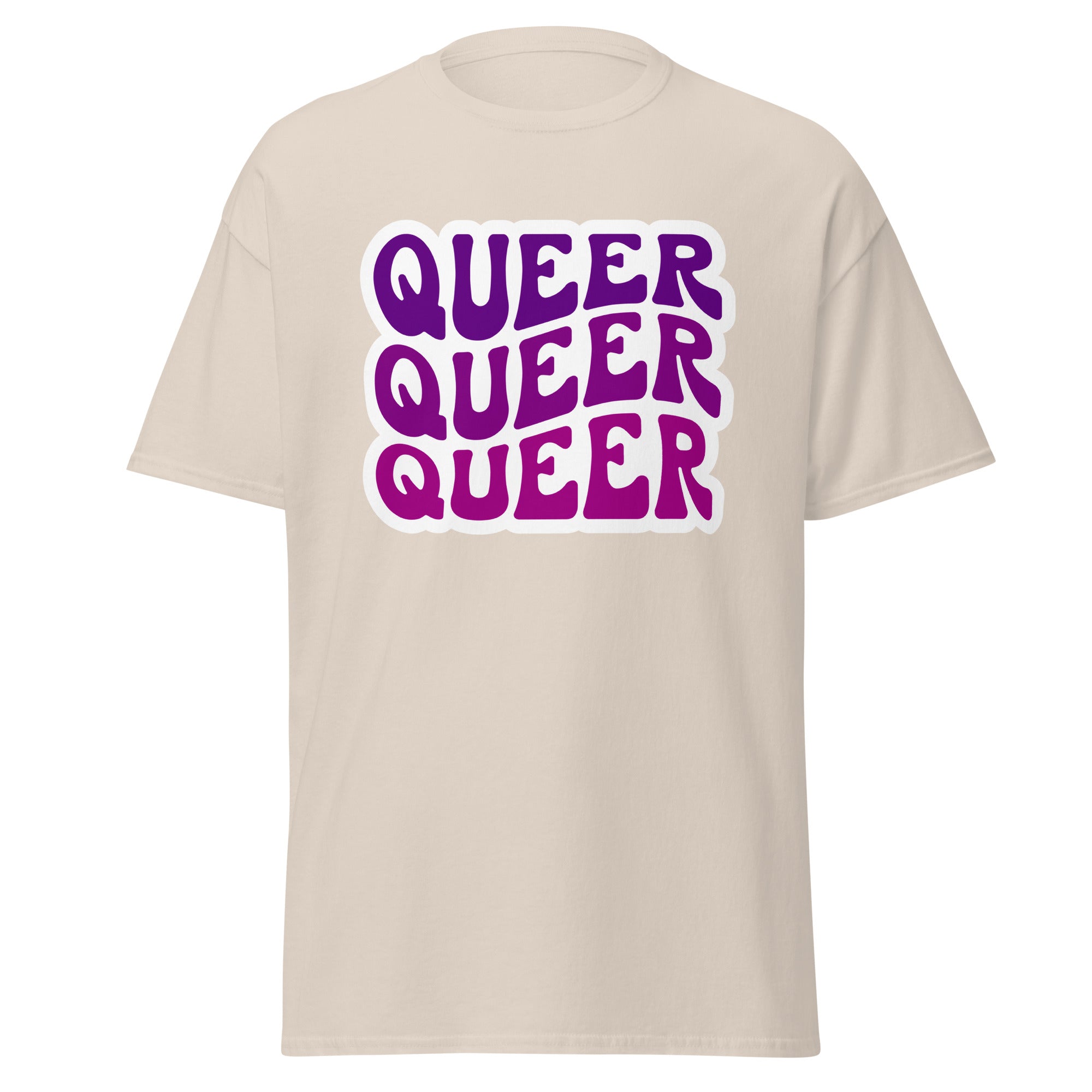 Queer bold print tee, detail view — Rose Gold Co