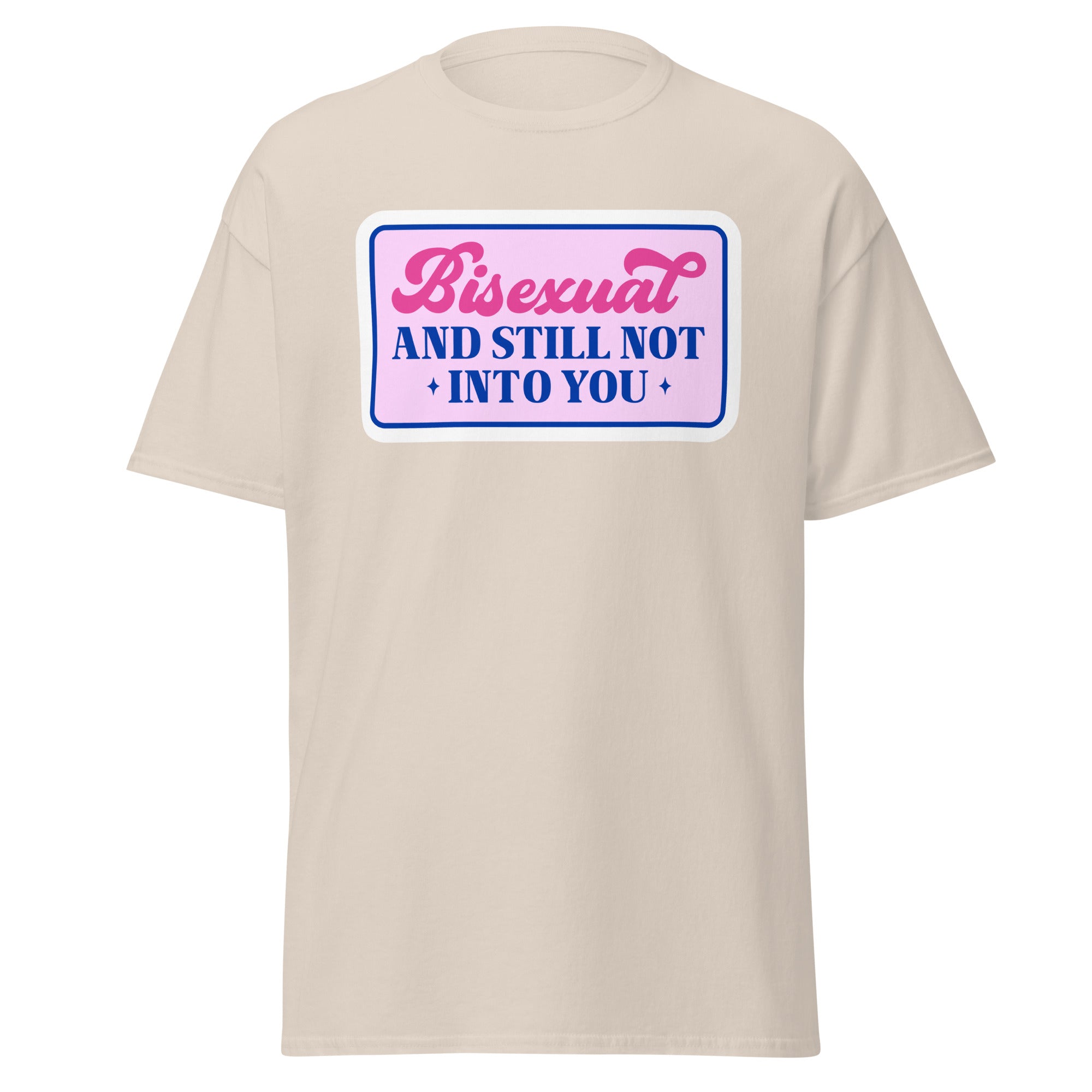 Bisexual and Still Not Into You tee, detail view — Rose Gold Co