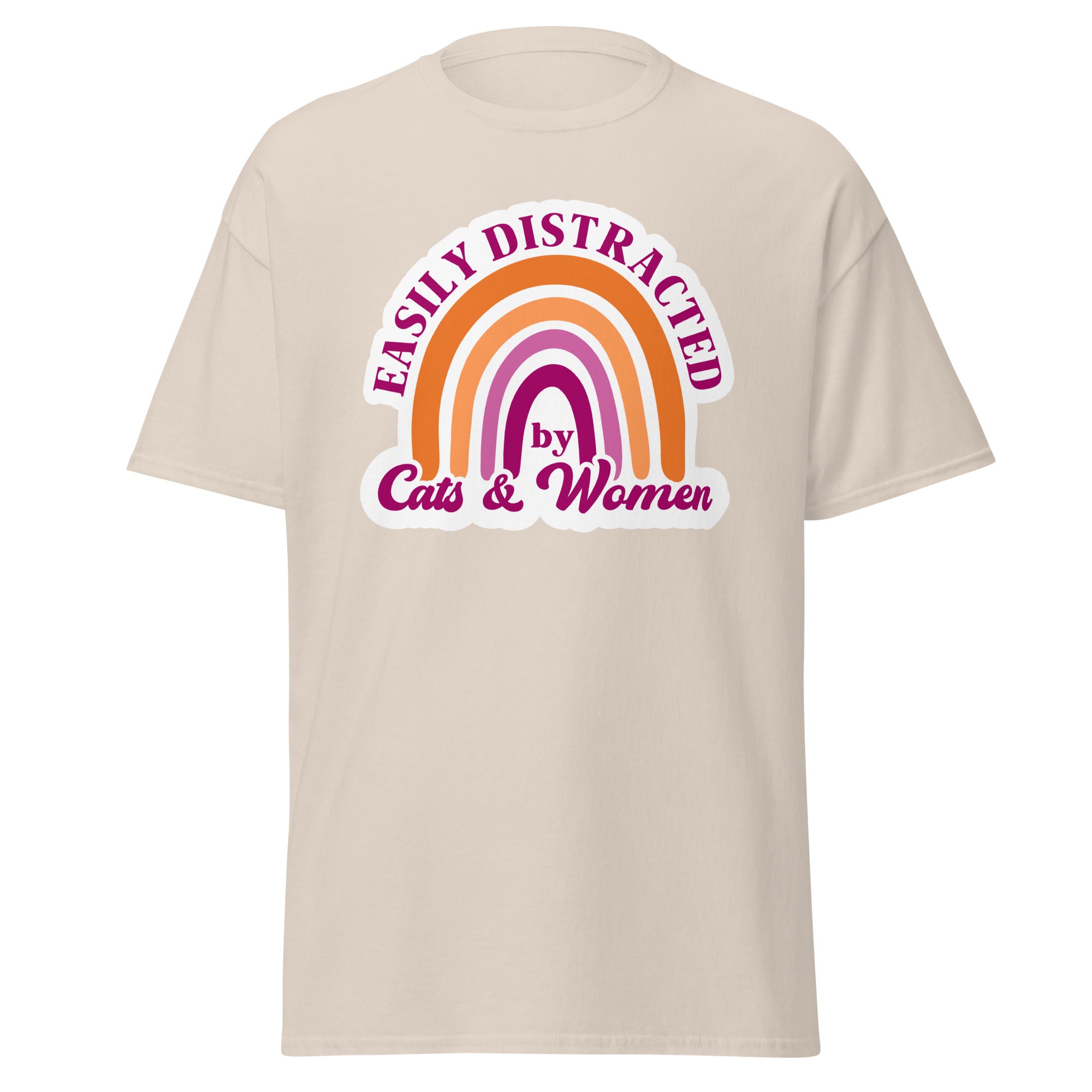 Easily Distracted by Cats and Women text tee, detail view — Rose Gold Co