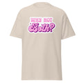 Why Not Both bi pride tee, detail view — Rose Gold Co