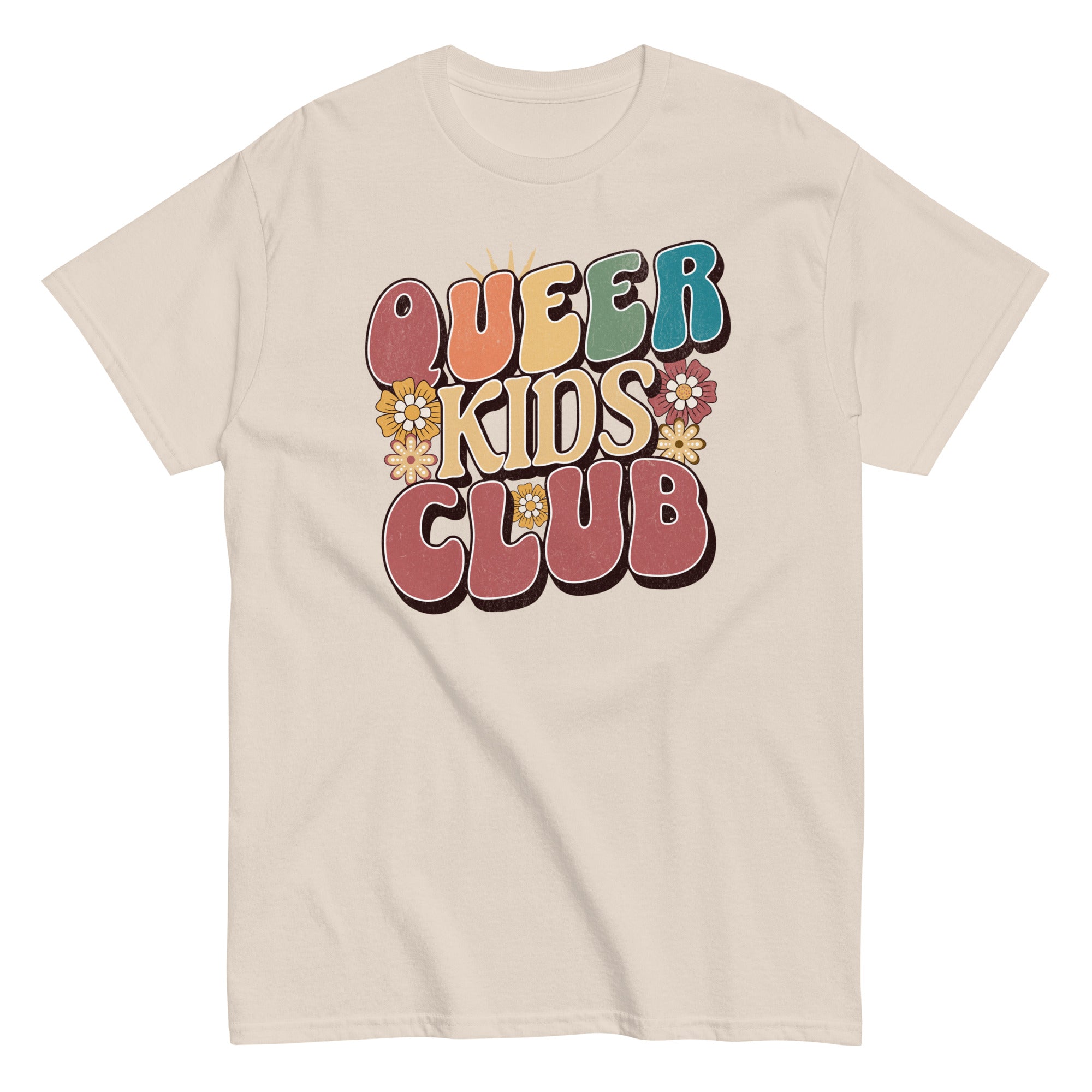 "Queer Kids Club" playful pride graphic tee, view 7 — Rose Gold Co