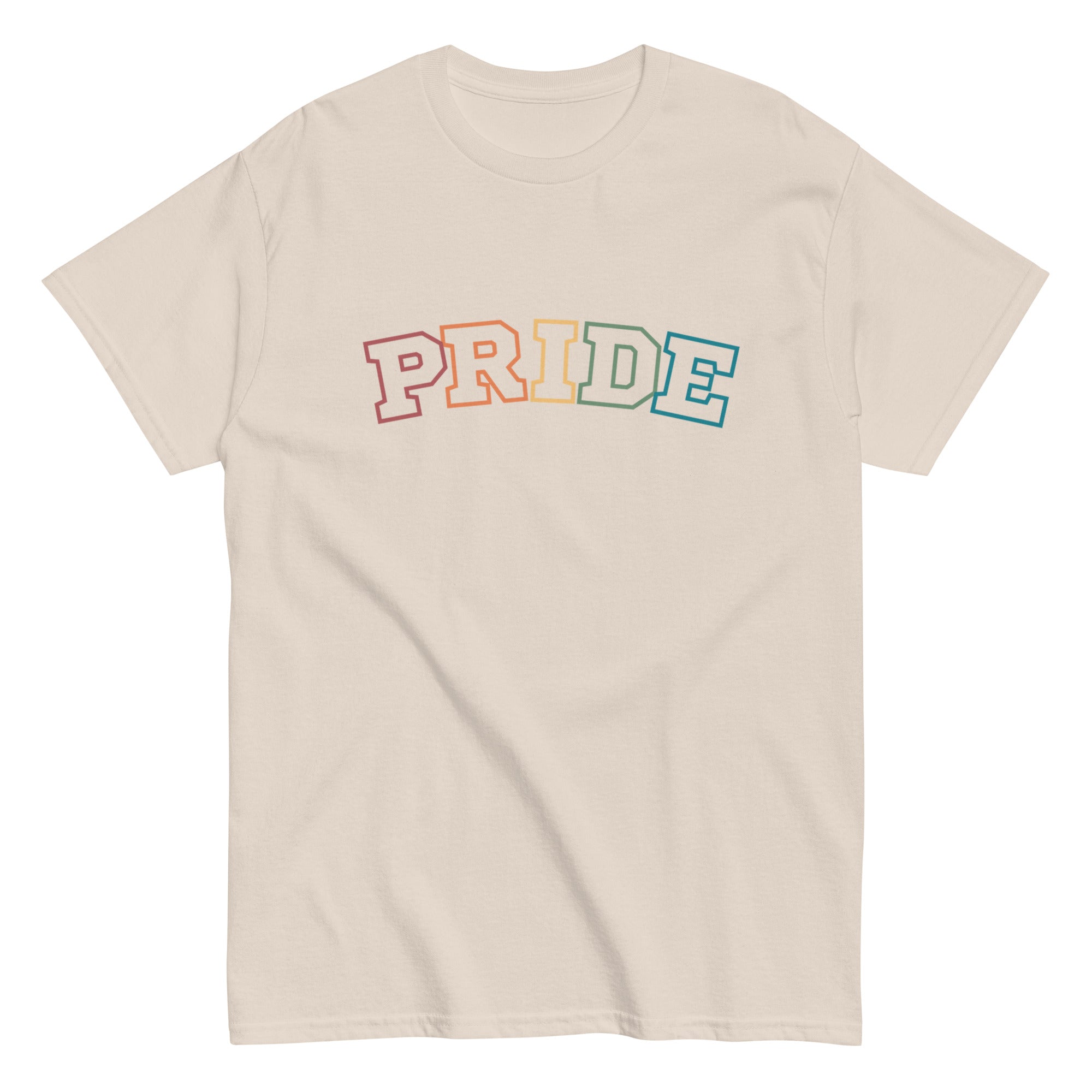 PRIDE rainbow varsity lettering tee, view 7 — Rose Gold Co