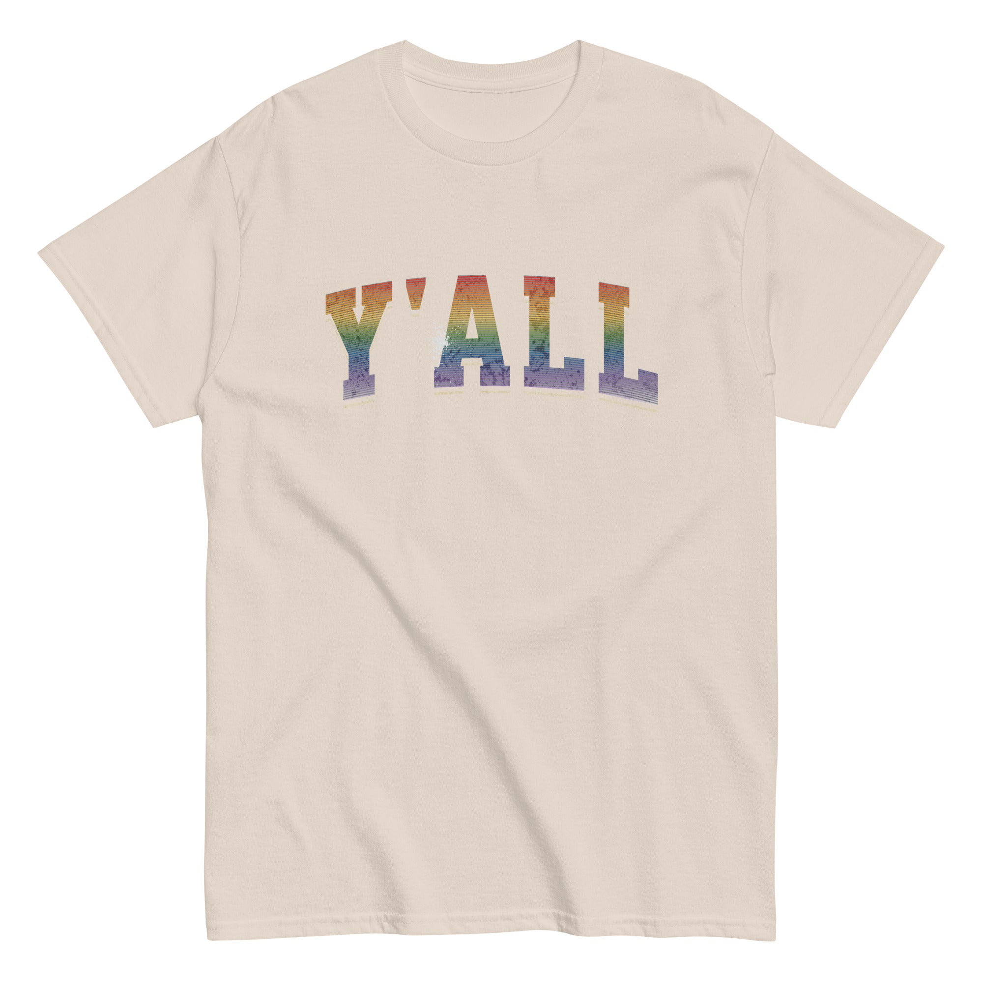 "Y'all" rainbow varsity gay pride tee, view 7 — Rose Gold Co