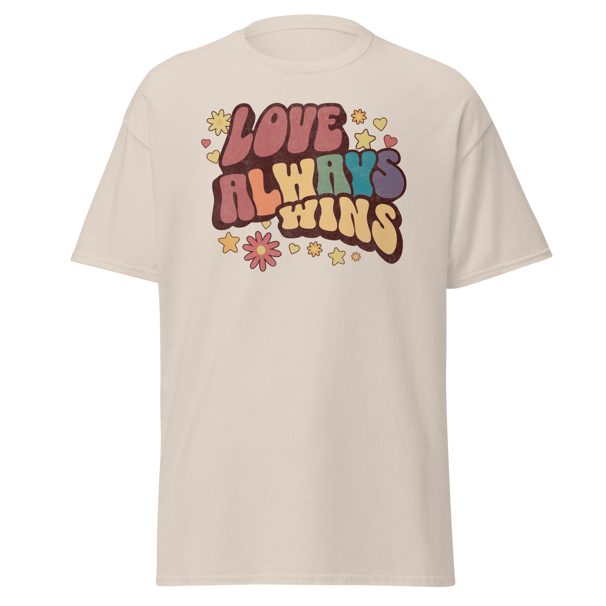 "Love Always Wins" pride slogan tee, view 5 — Rose Gold Co