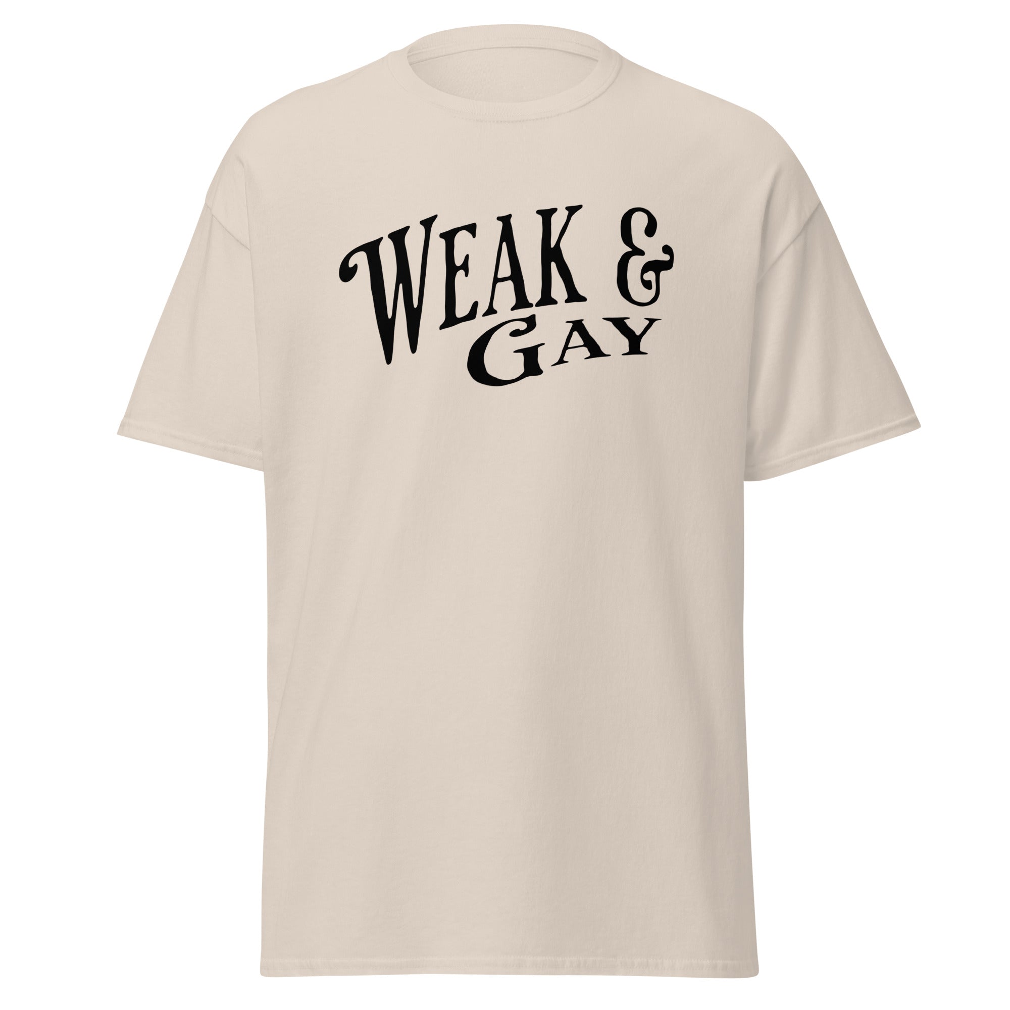 "Weak and Gay" Republican satire tee, white, view 3 — Rose Gold Co