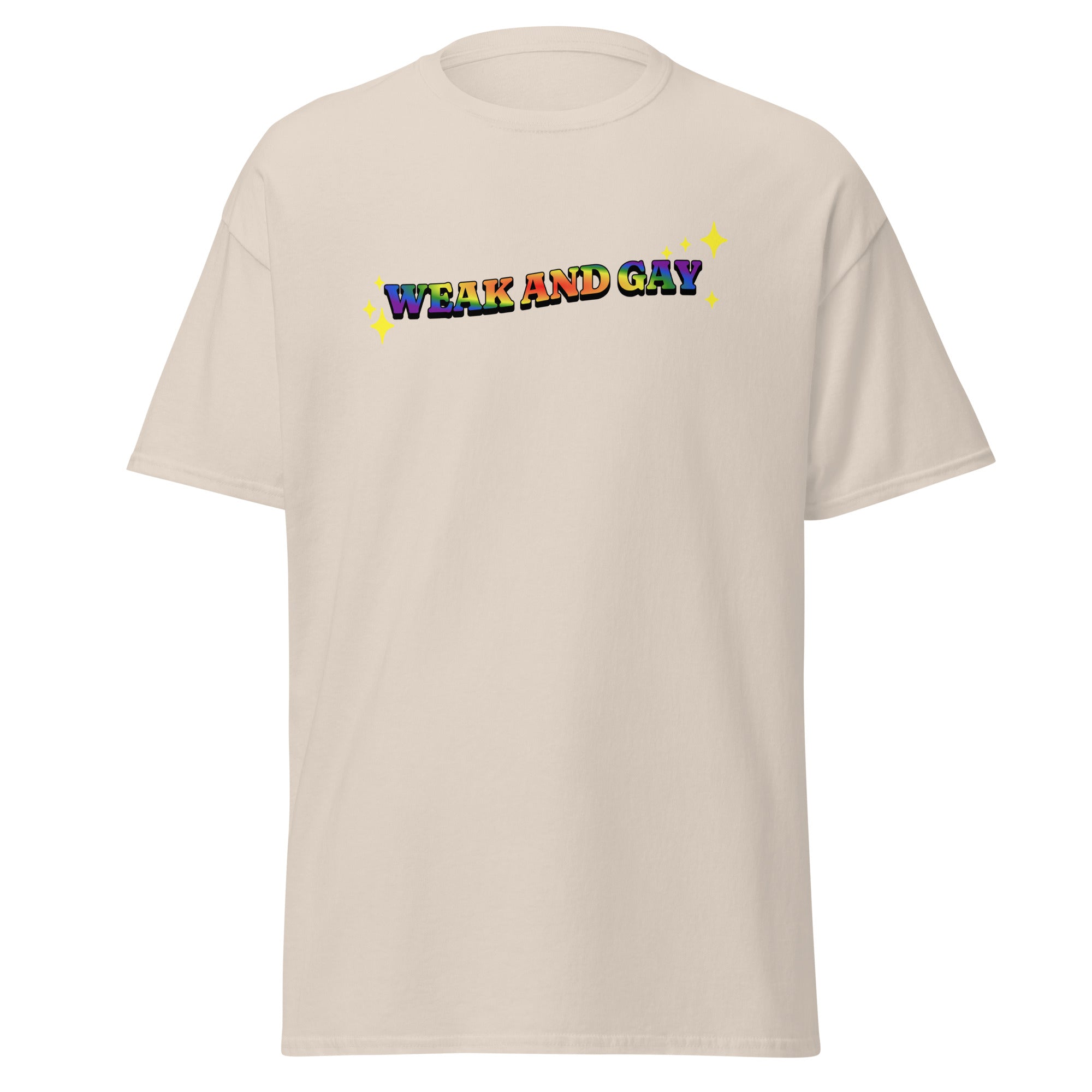 "Weak and Gay" reclaimed Republican quote tee, view 3 — Rose Gold Co