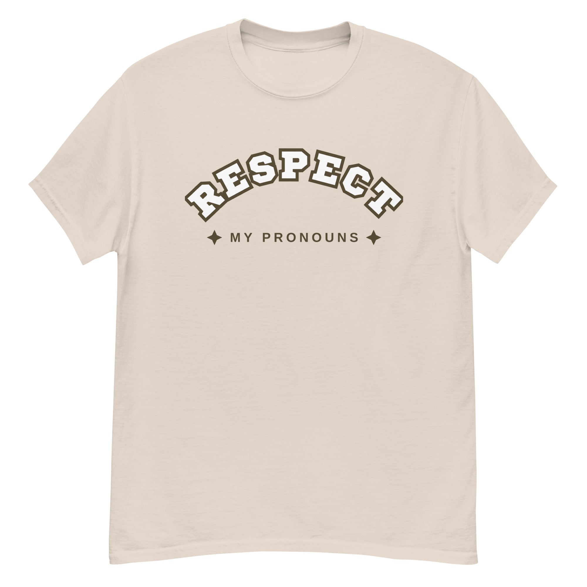 "Respect My Pronouns" trans pride tee, view 5 — Rose Gold Co