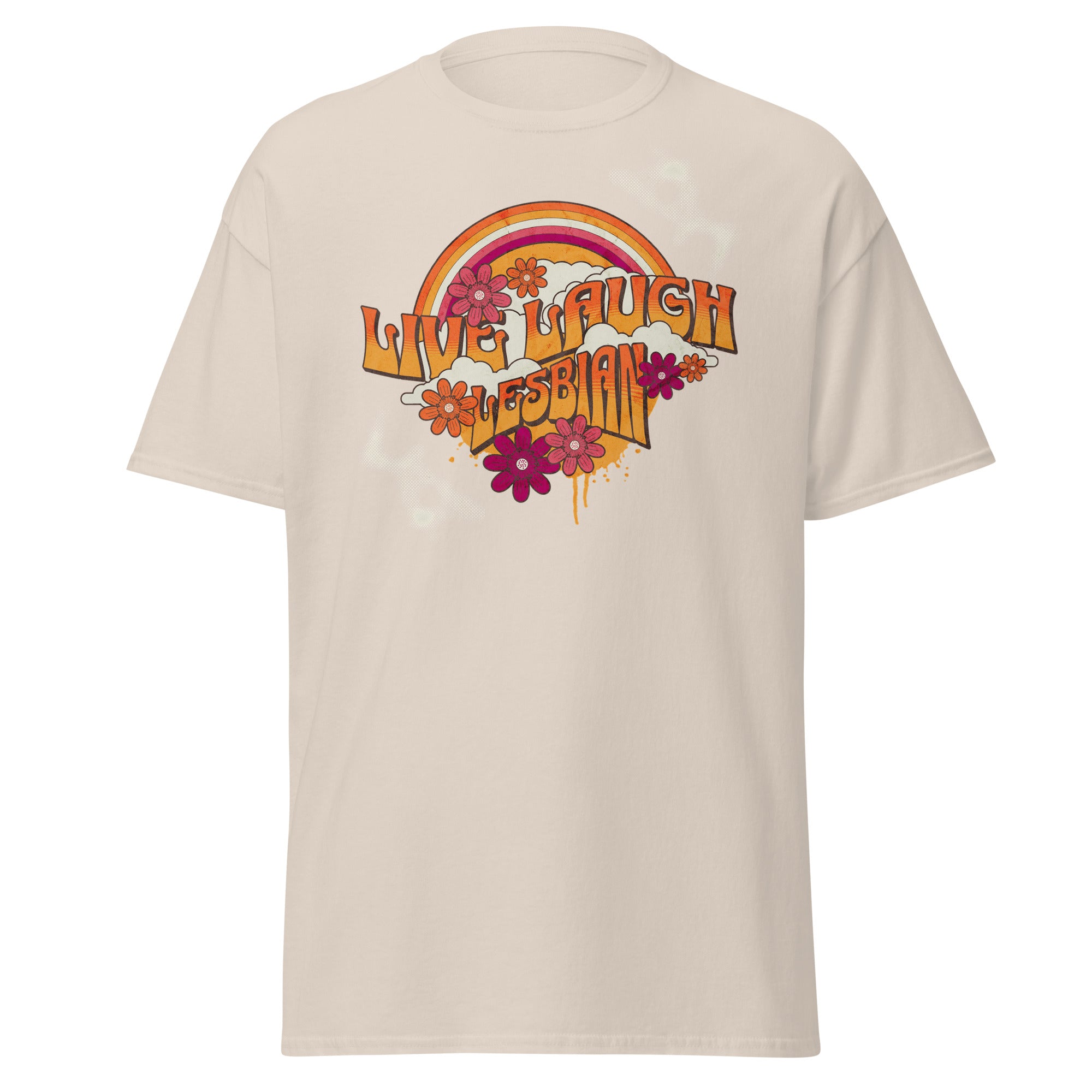 Lesbian pride flag all-over print tee, view 4 — Rose Gold Co