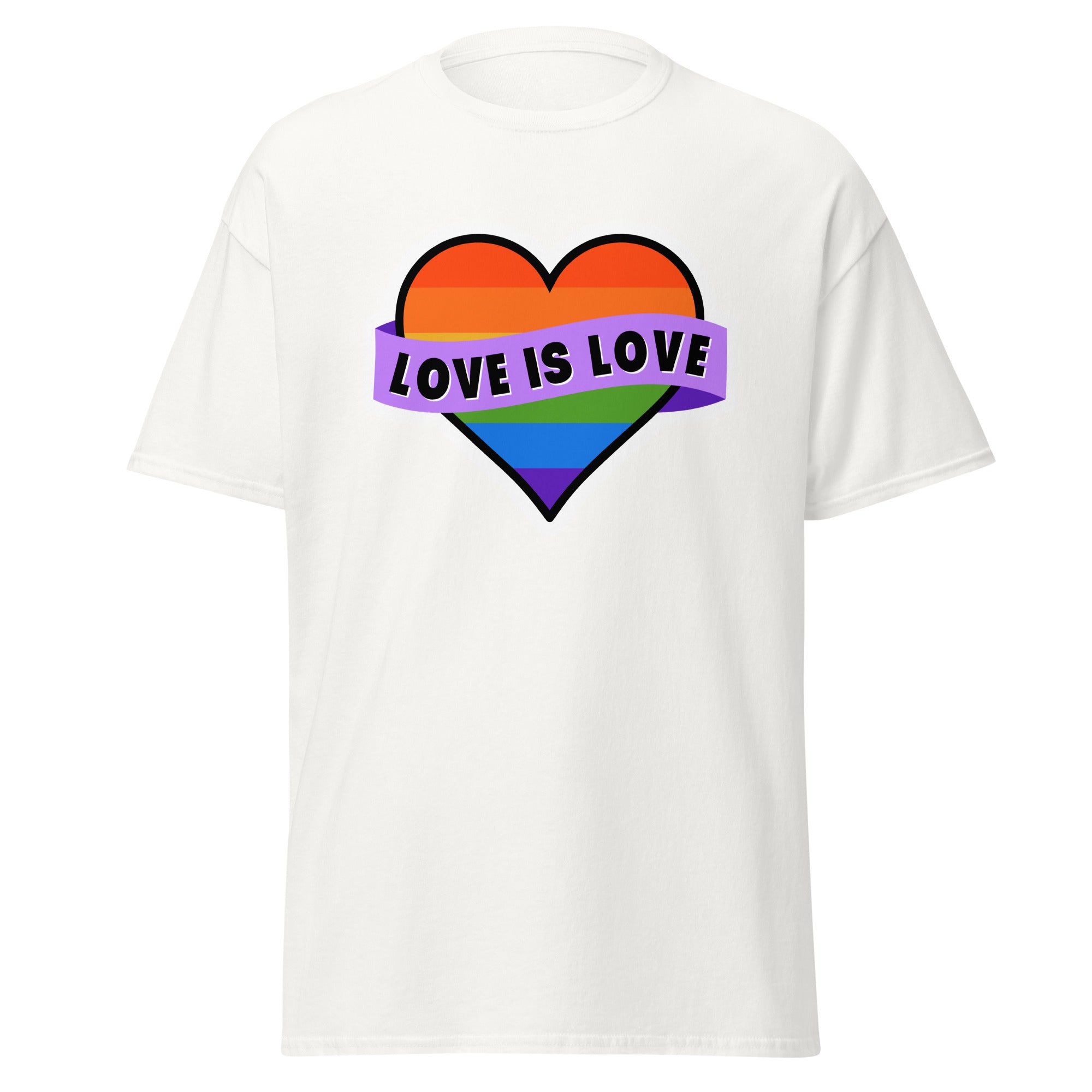 Love Is Love classic text tee, front view — Rose Gold Co