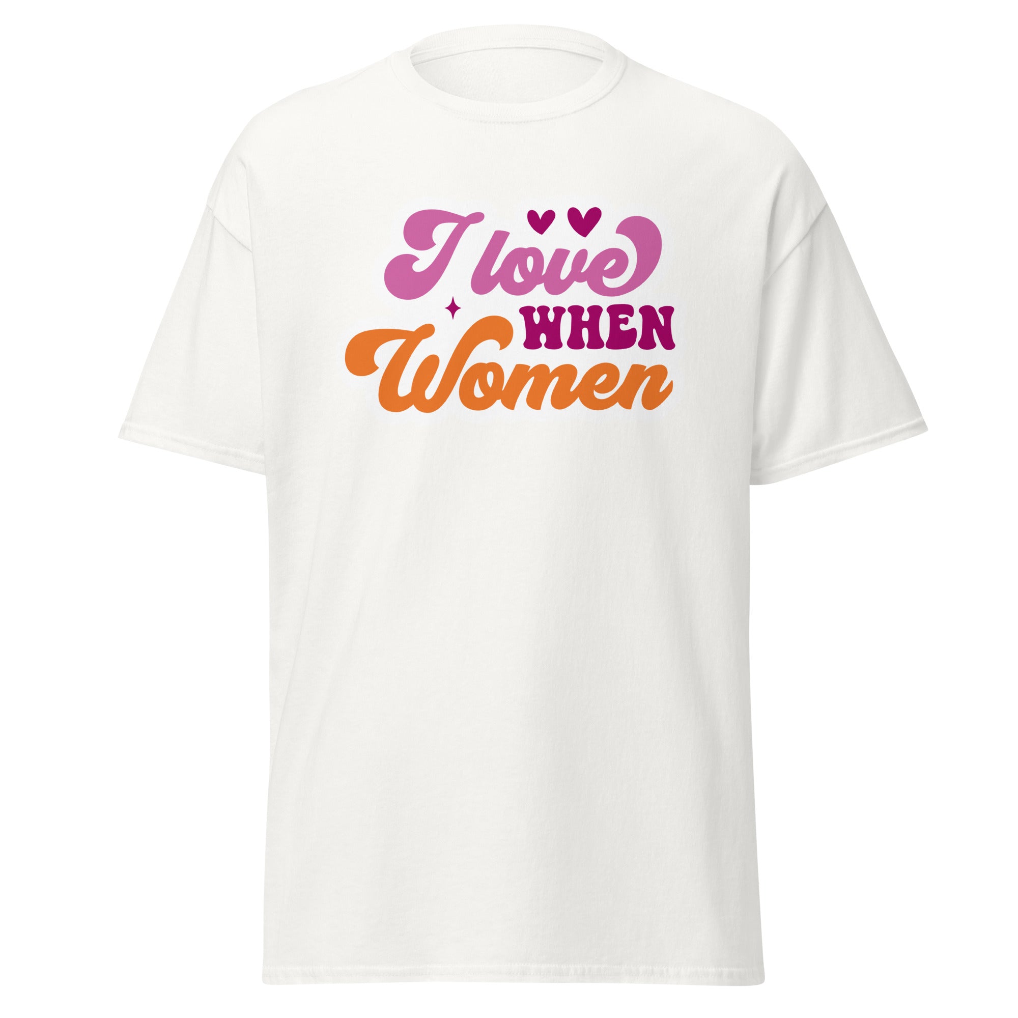 I Love When Women meme tee, flat lay — Rose Gold Co