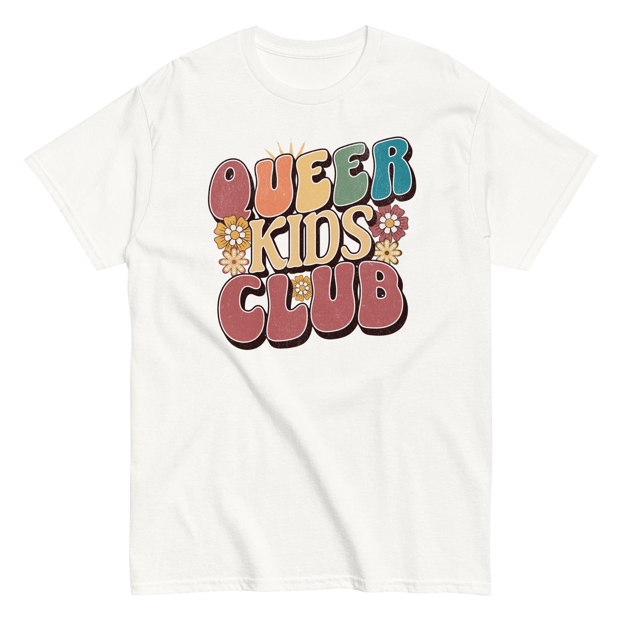 "Queer Kids Club" playful pride graphic tee, view 8 — Rose Gold Co