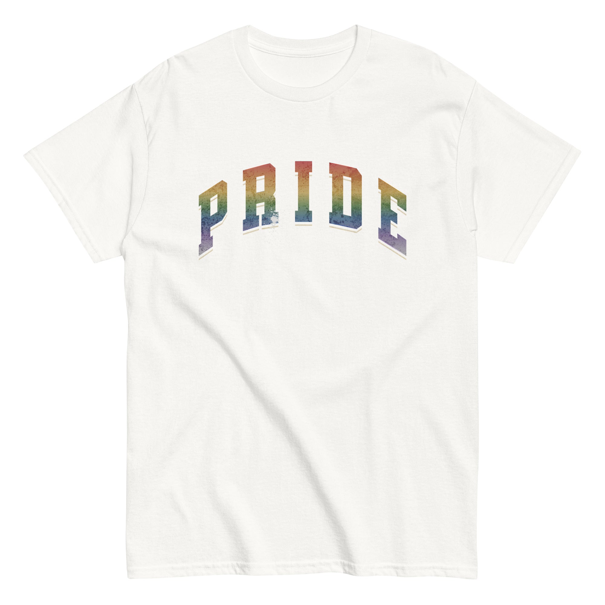 Gay pride rainbow varsity lettering tee, view 6 — Rose Gold Co