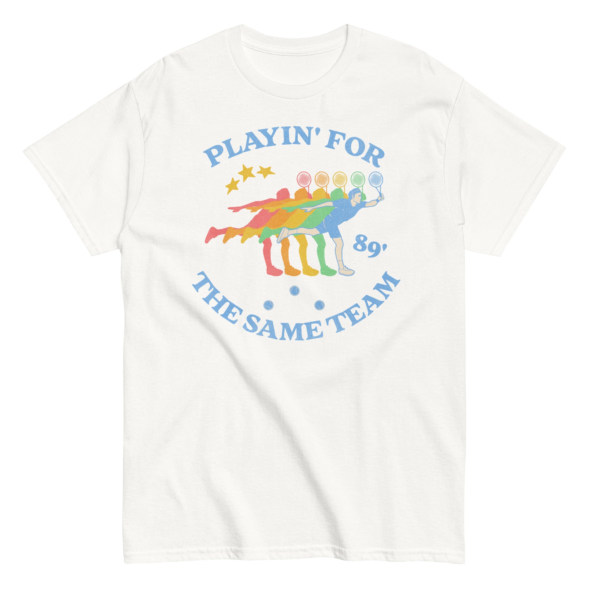 "Playin' for the Same Team" queer pride tee, view 3 — Rose Gold Co