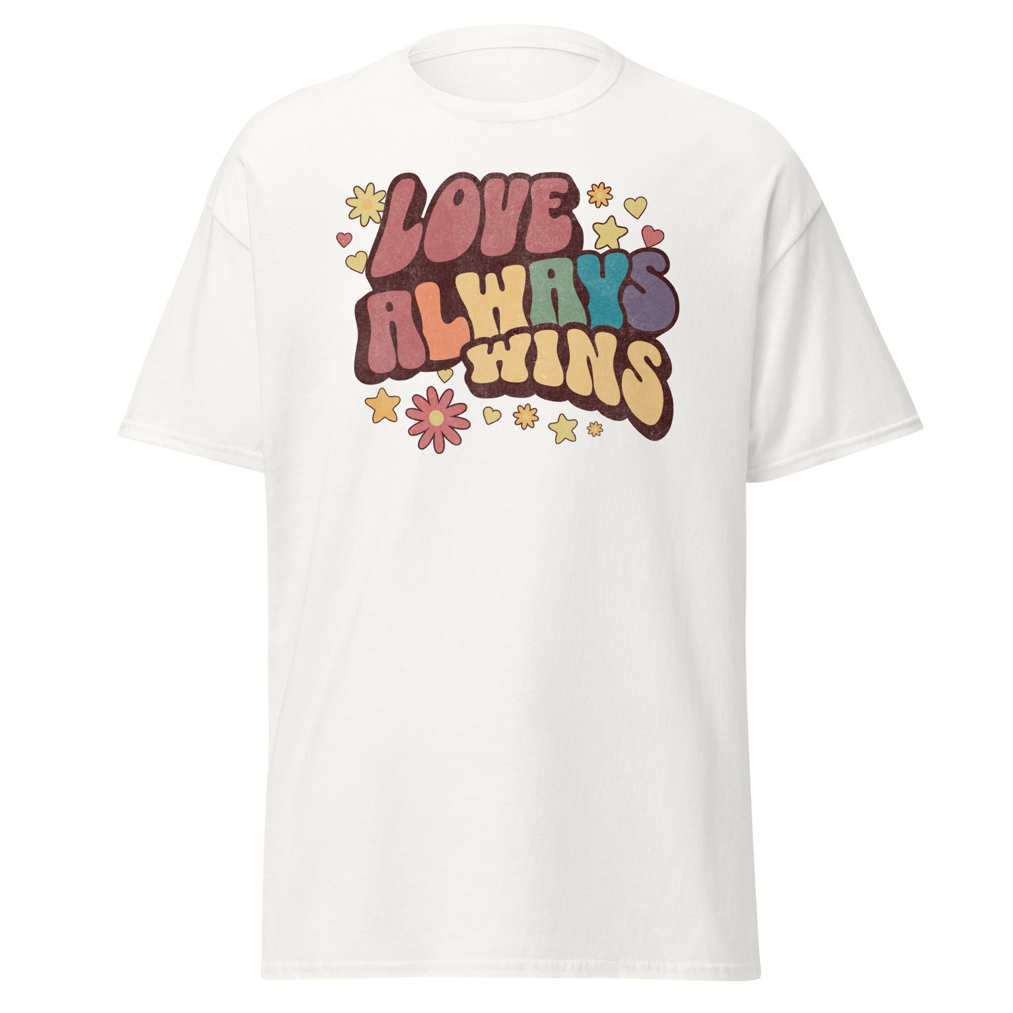 "Love Always Wins" pride slogan tee, view 6 — Rose Gold Co