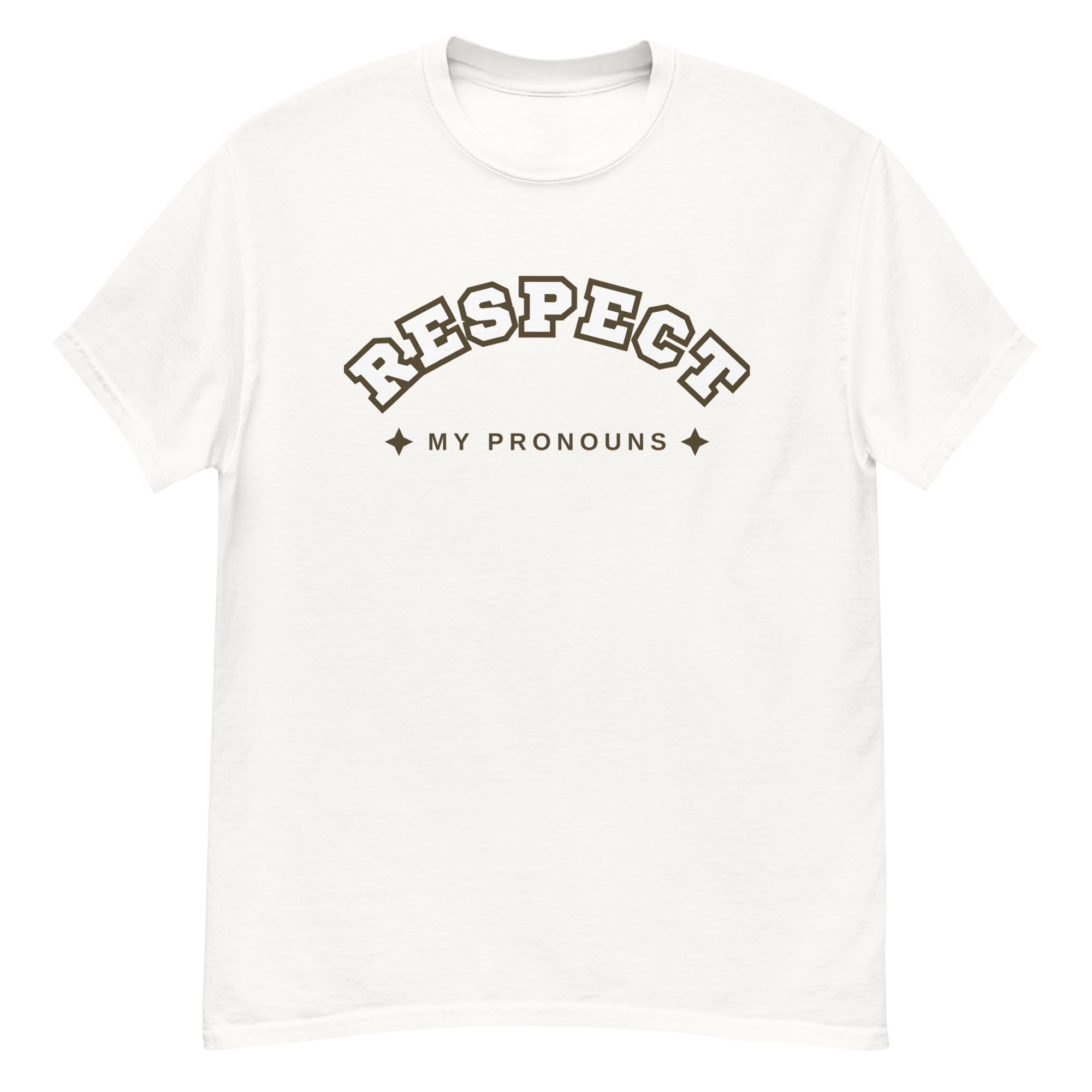 "Respect My Pronouns" trans pride tee, view 6 — Rose Gold Co